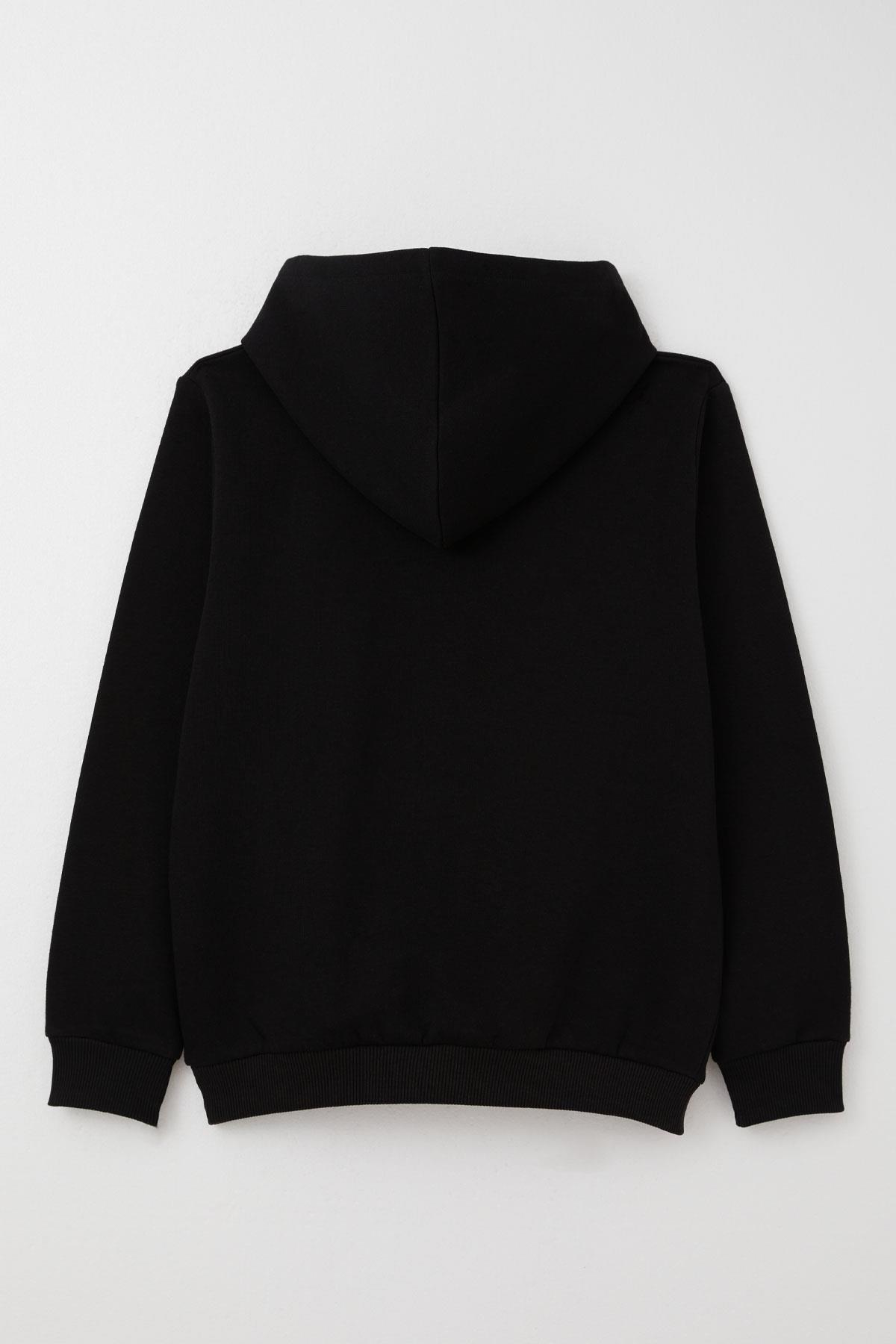 Breeze Erkek Çocuk Sweatshirt Yazı Nakışlı Kanguru Cepli Siyah (5 Yaş)