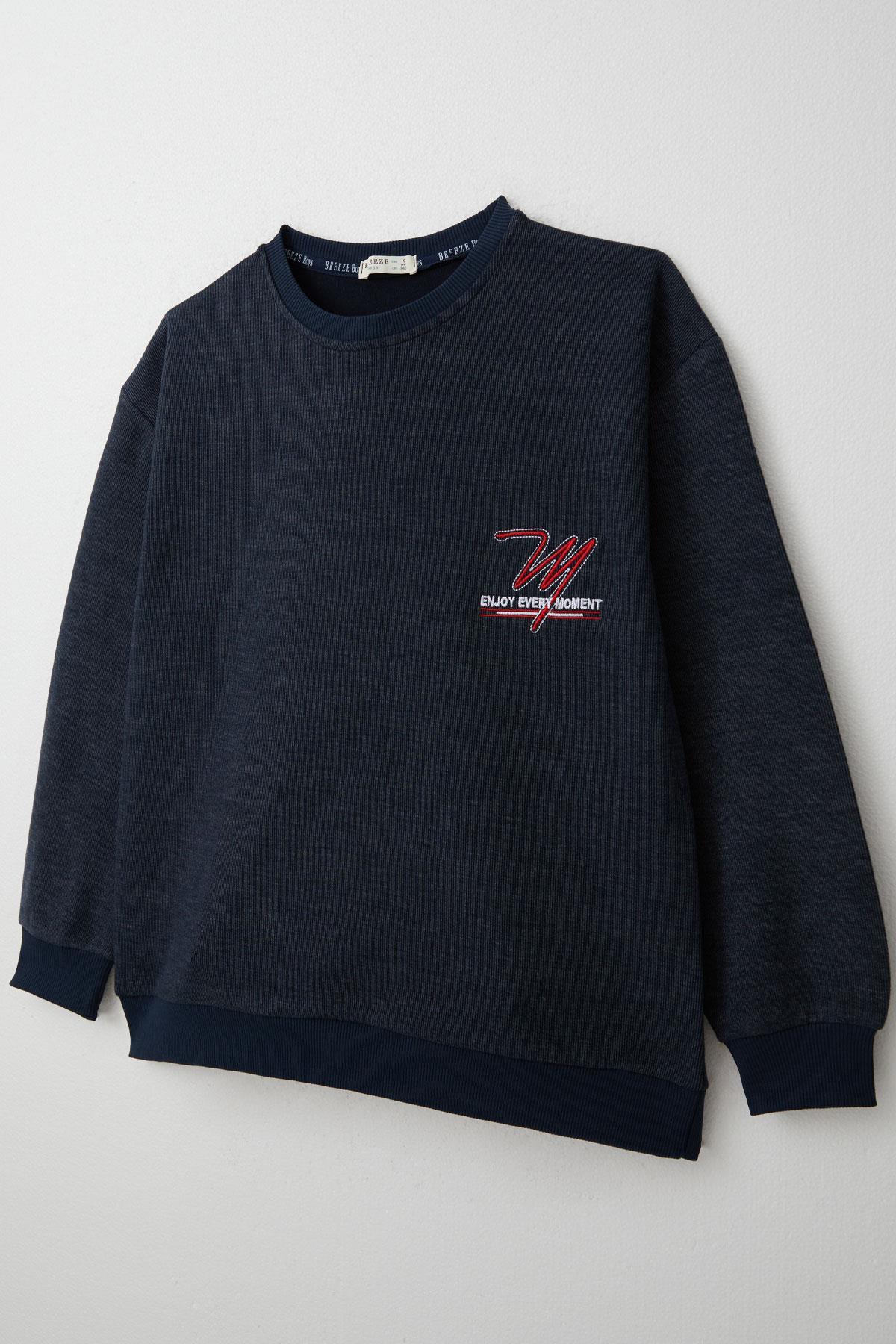 Breeze Erkek Çocuk Sweatshirt Yazı Nakışlı Lacivert Melanj (9 Yaş)