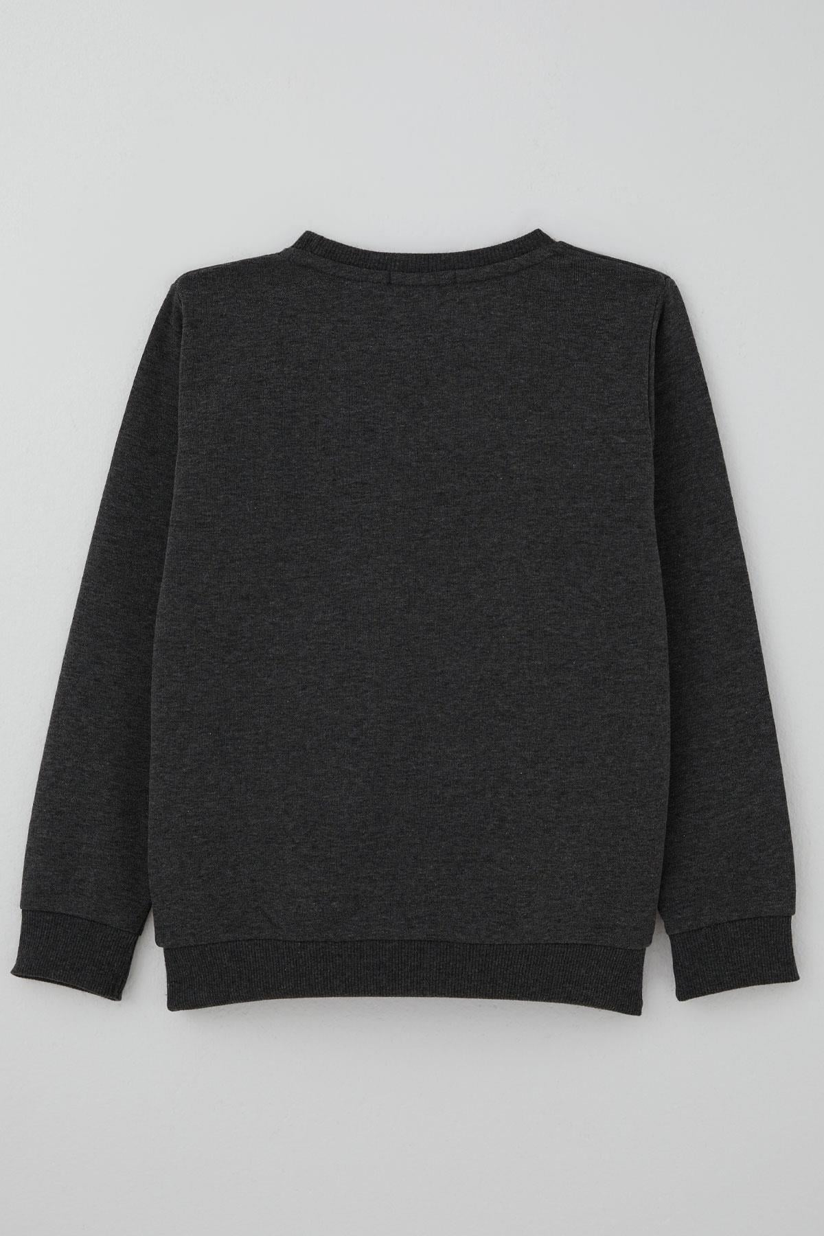 Breeze Erkek Çocuk Sweatshirt Yazı Nakış Baskılı Koyu Gri Melanj (5-10 Yaş)