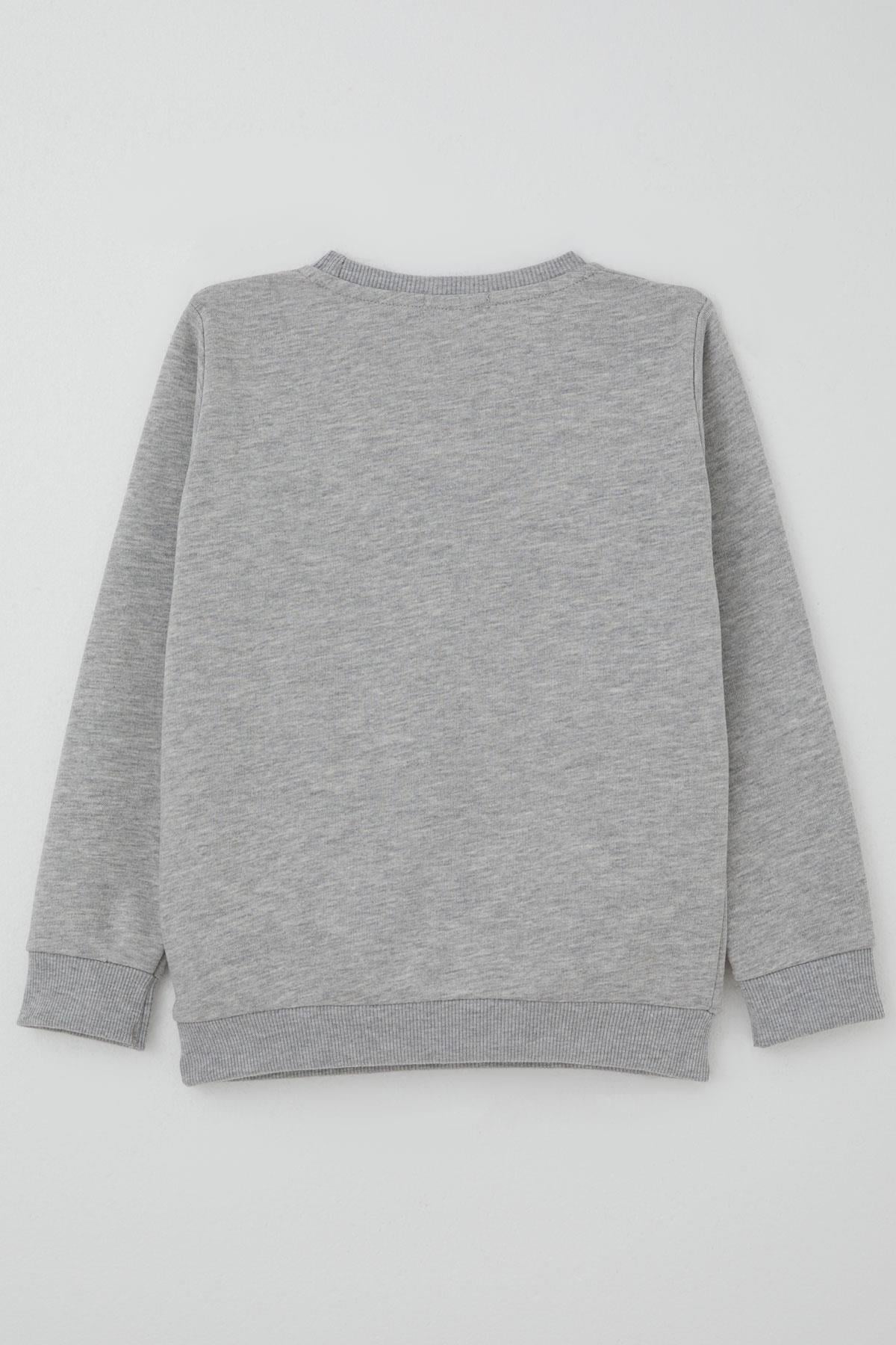 Breeze Erkek Çocuk Sweatshirt Yazı Nakış Baskılı Gri Melanj (5-10 Yaş)