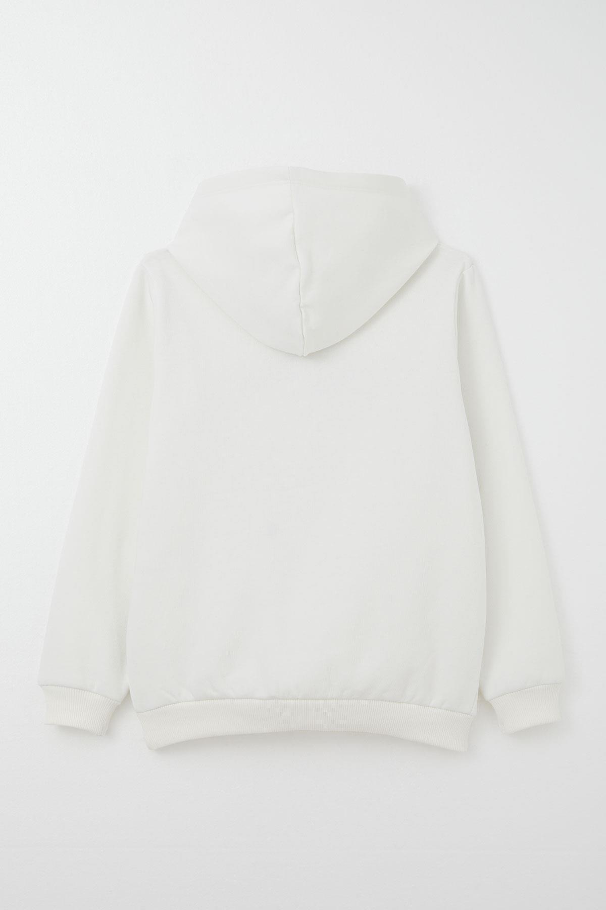 Breeze Erkek Çocuk Sweatshirt Yazı Nakışlı Kanguru Cepli Ekru (4-8 Yaş)