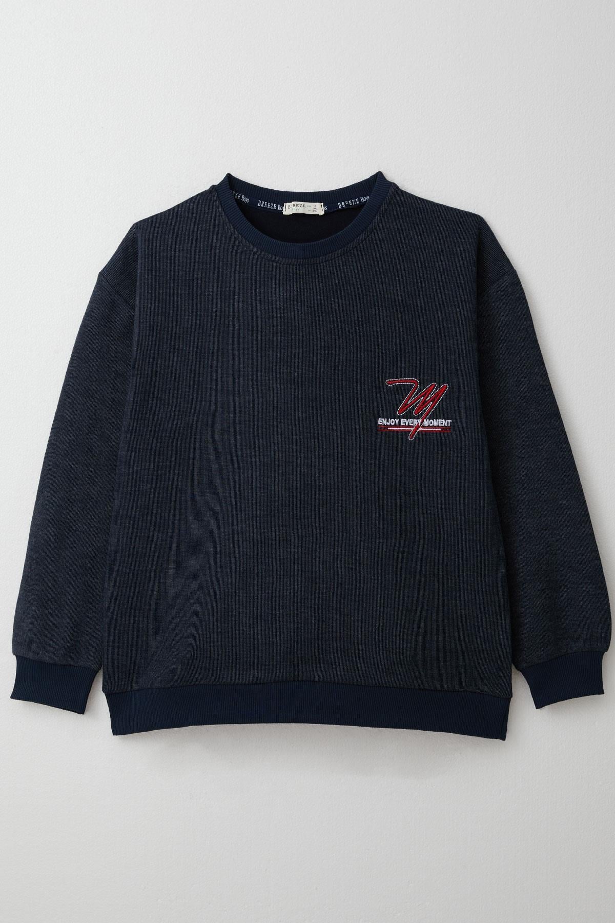 Breeze Erkek Çocuk Sweatshirt Yazı Nakışlı Lacivert Melanj (9 Yaş)