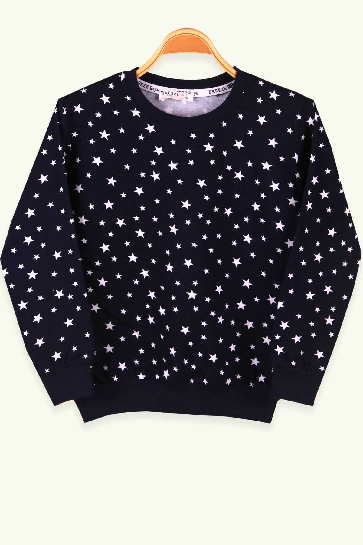Breeze Erkek Çocuk Sweatshirt Yıldız Desenli Lacivert (5-9 Yaş)