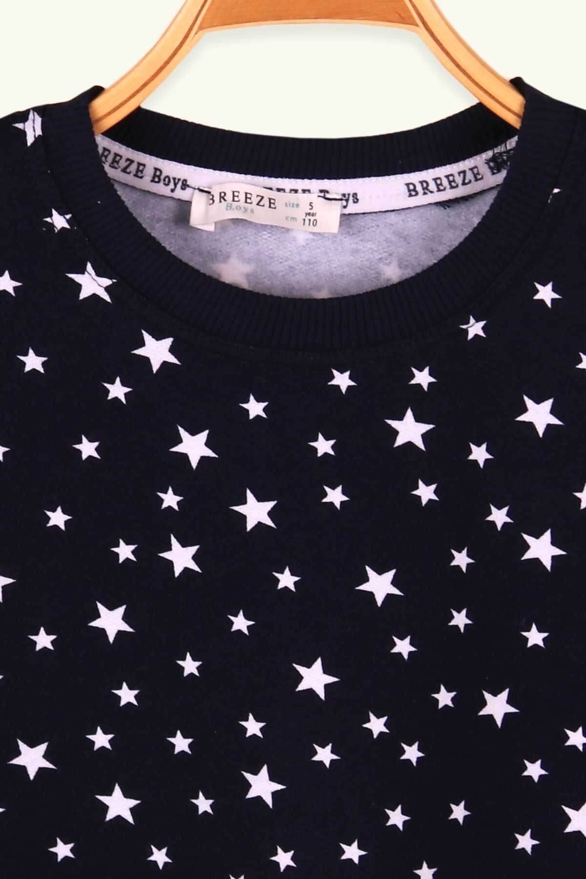 Breeze Erkek Çocuk Sweatshirt Yıldız Desenli Lacivert (5-9 Yaş)