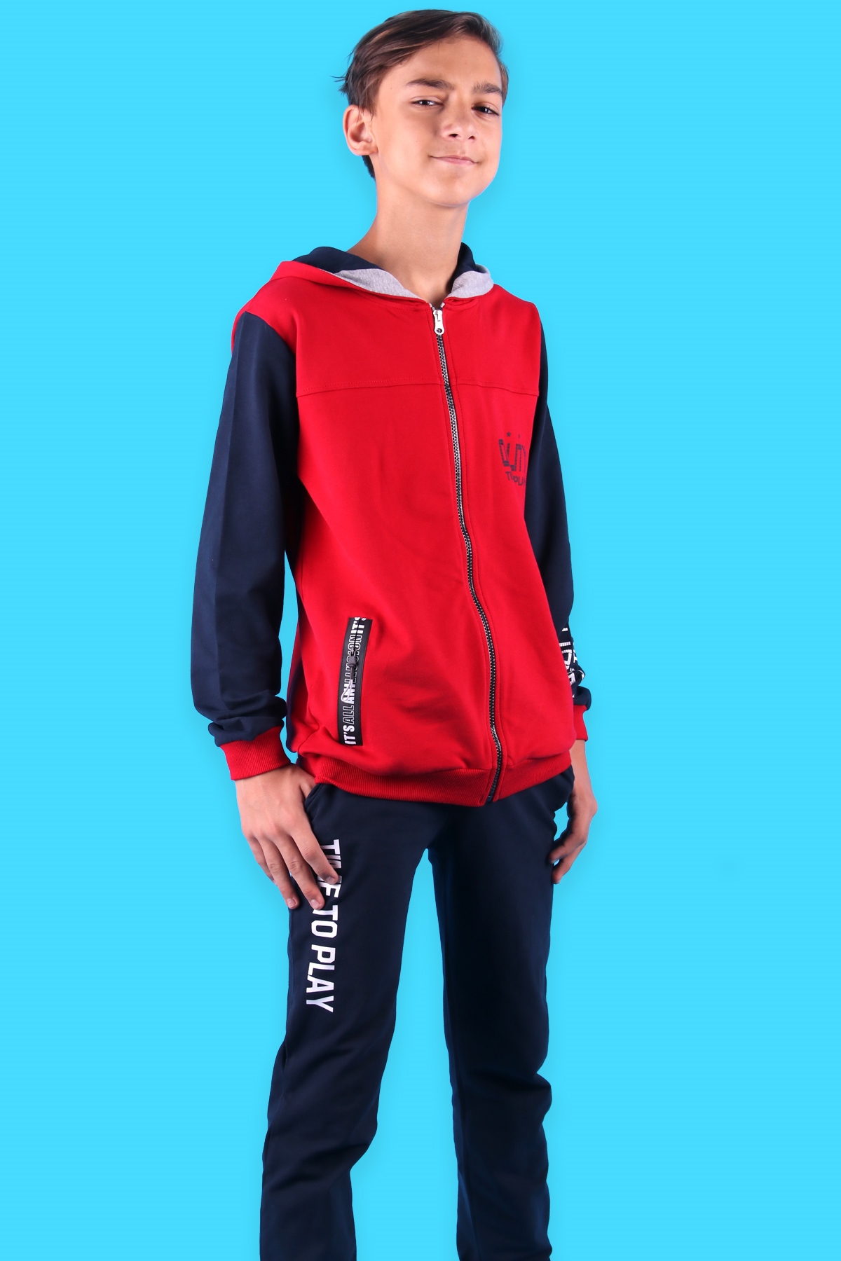 Breeze Erkek Çocuk Takım Fermuarlı Kapüşonlu Kırmızı (6-12 Yaş)