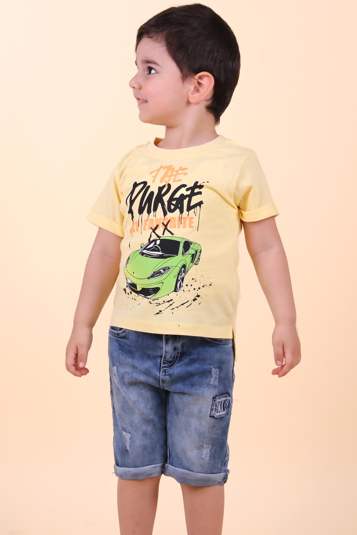 Breeze Erkek Çocuk Tişört Araba Baskılı Sarı (2-6 Yaş)