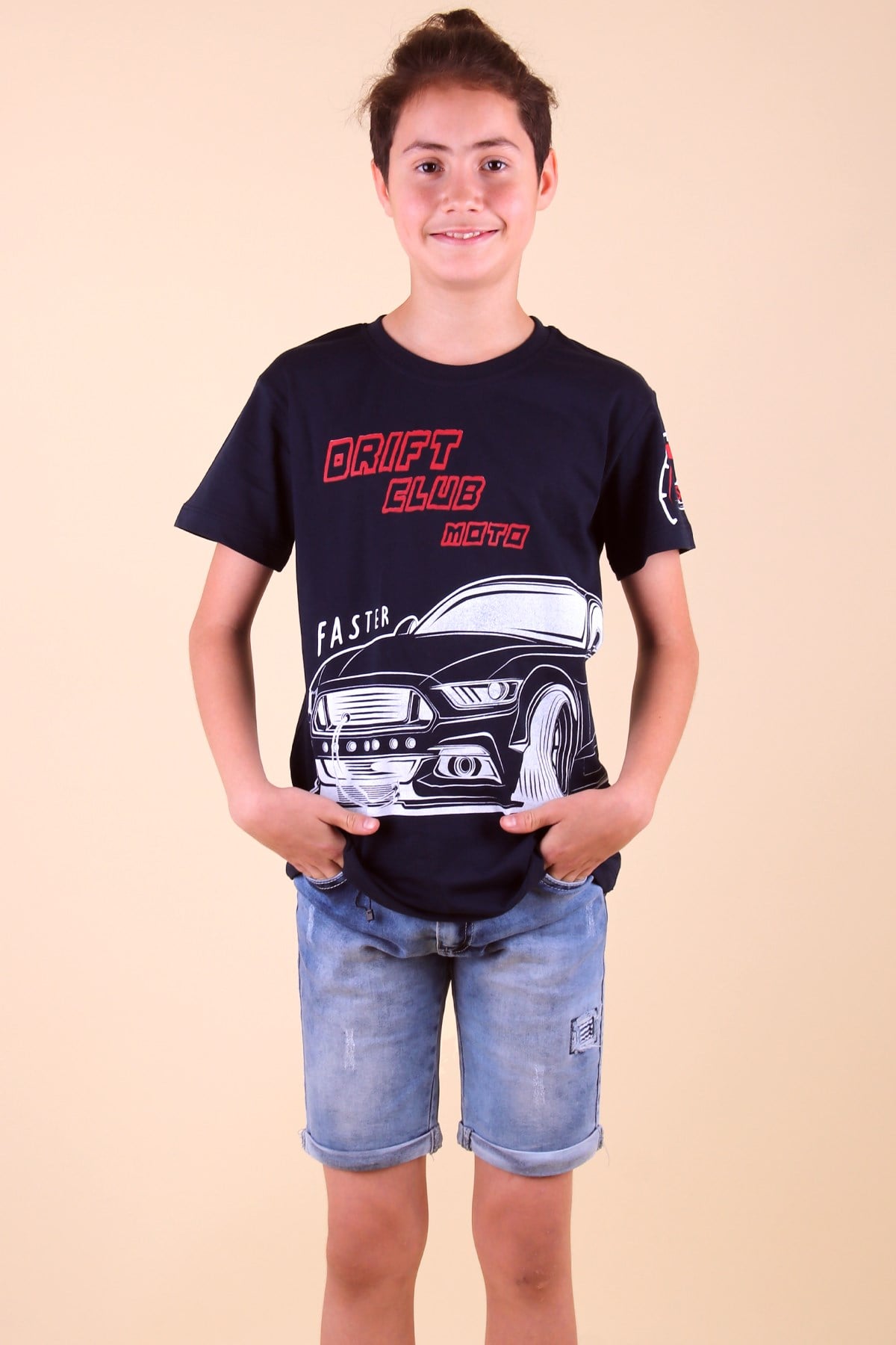 Breeze Erkek Çocuk Tişört Araba Baskılı Lacivert (6-12 Yaş)