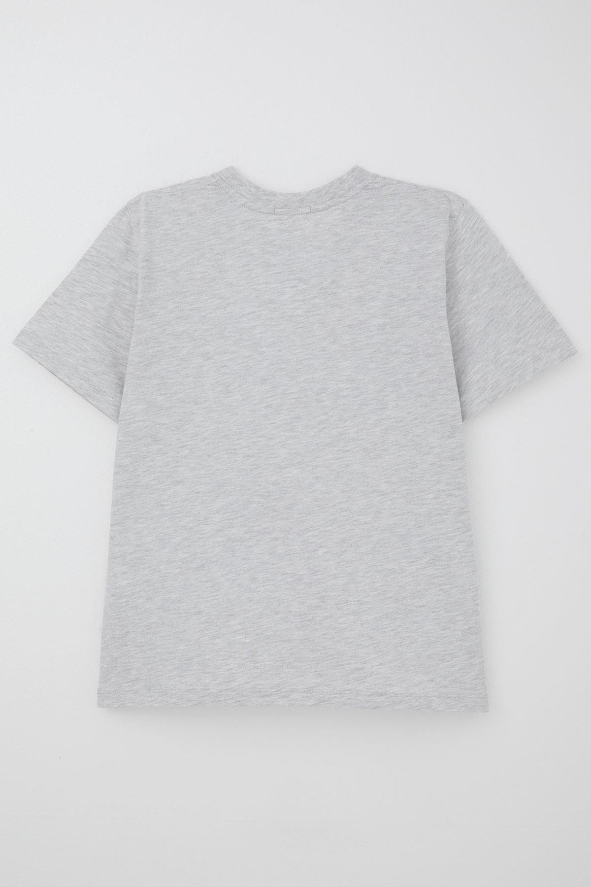 Breeze Erkek Çocuk Tişört Asla Pes Etme Tasarım Baskılı Açık Gri Melanj (9-16 Yaş)