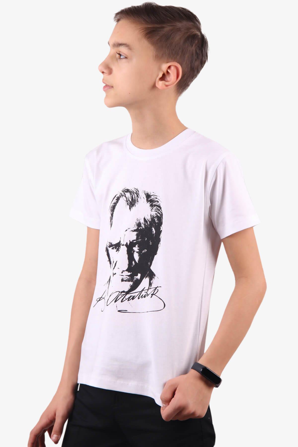 Breeze Erkek Çocuk Tişört Atatürk Baskılı Beyaz (4-14 Yaş)