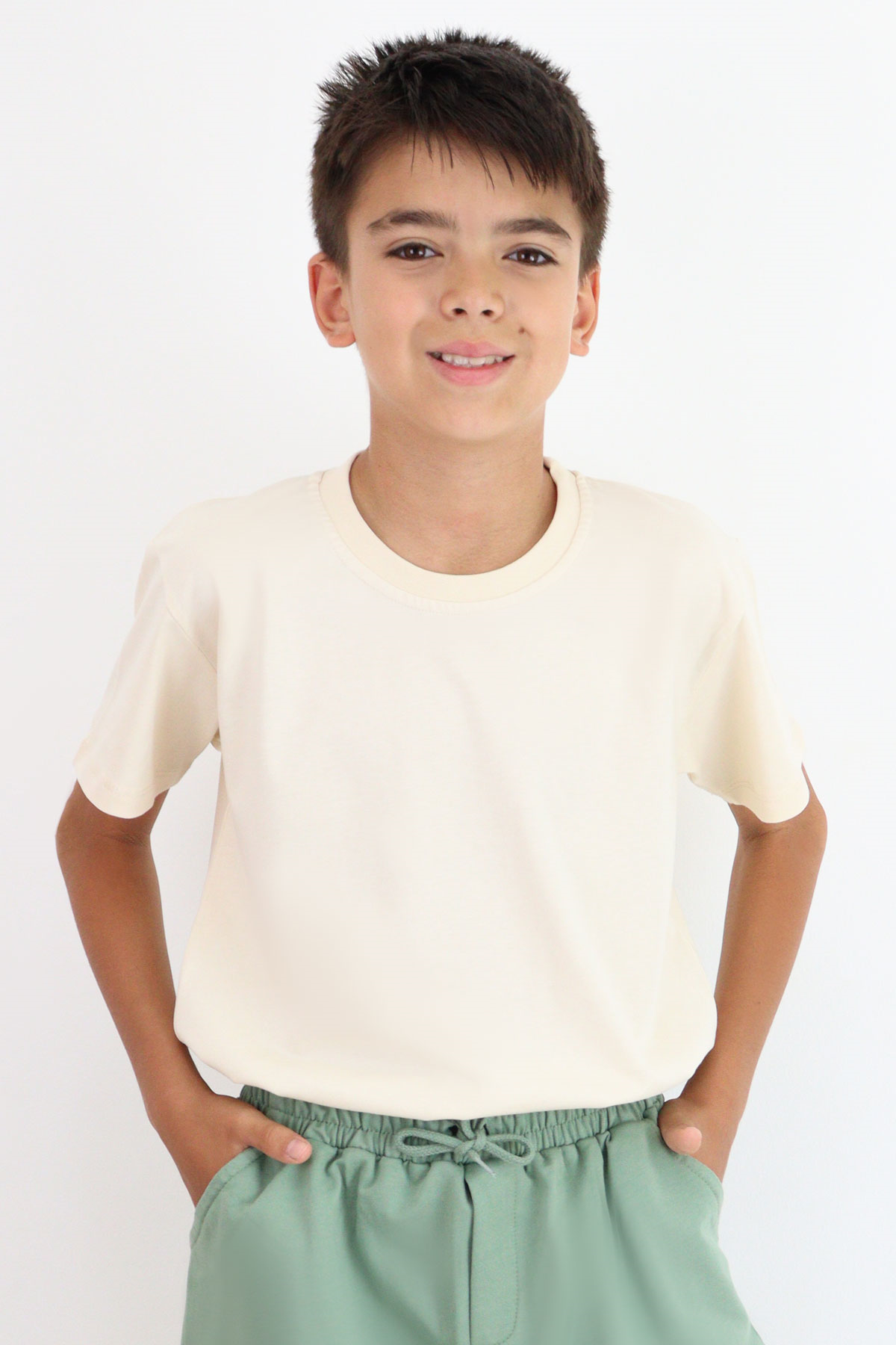 Breeze Erkek Çocuk Tişört Basic Krem (9-14 Yaş)