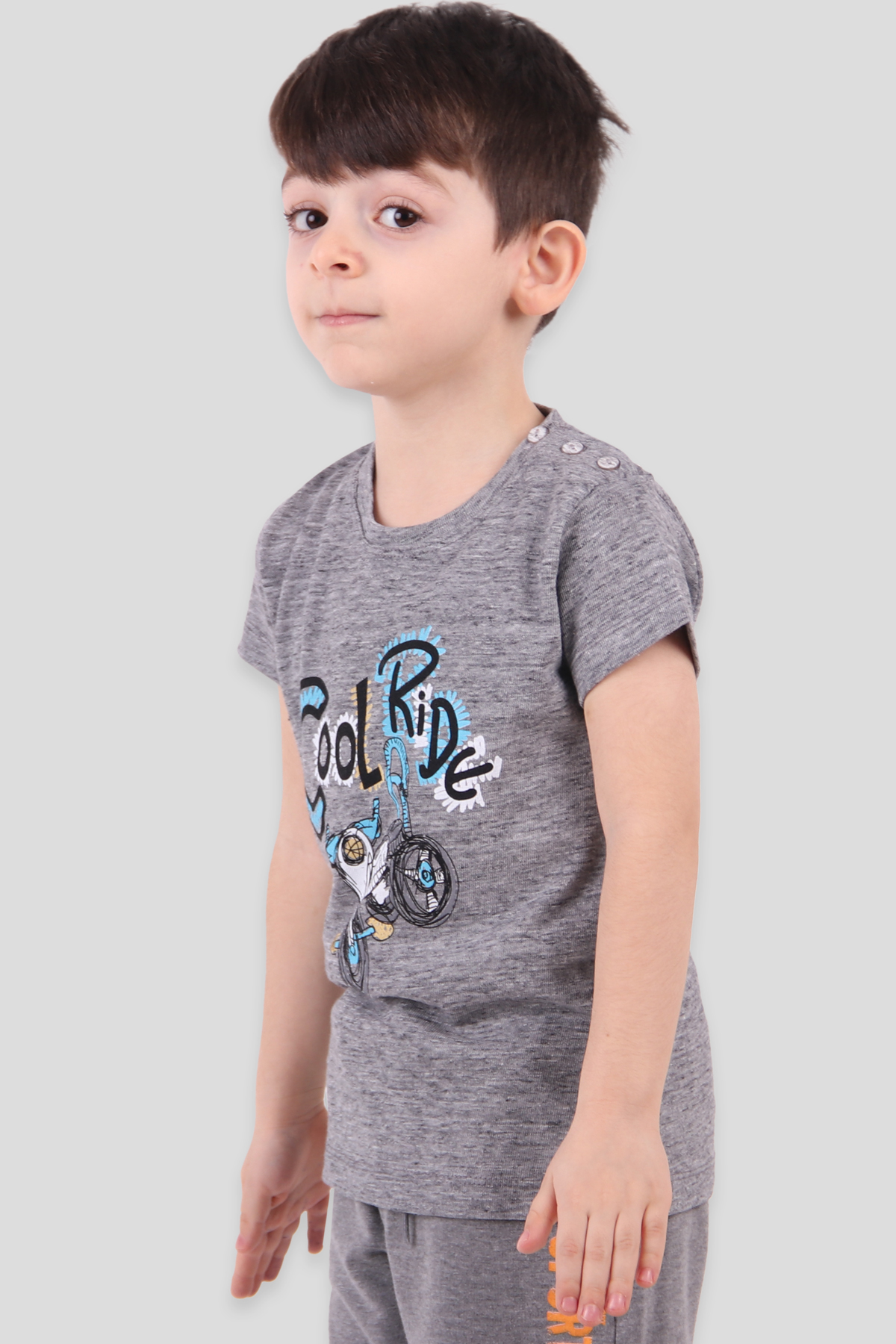 Breeze Erkek Çocuk Tişört Bisiklet Baskılı Cool Ride  Gri (1.5-5 Yaş)