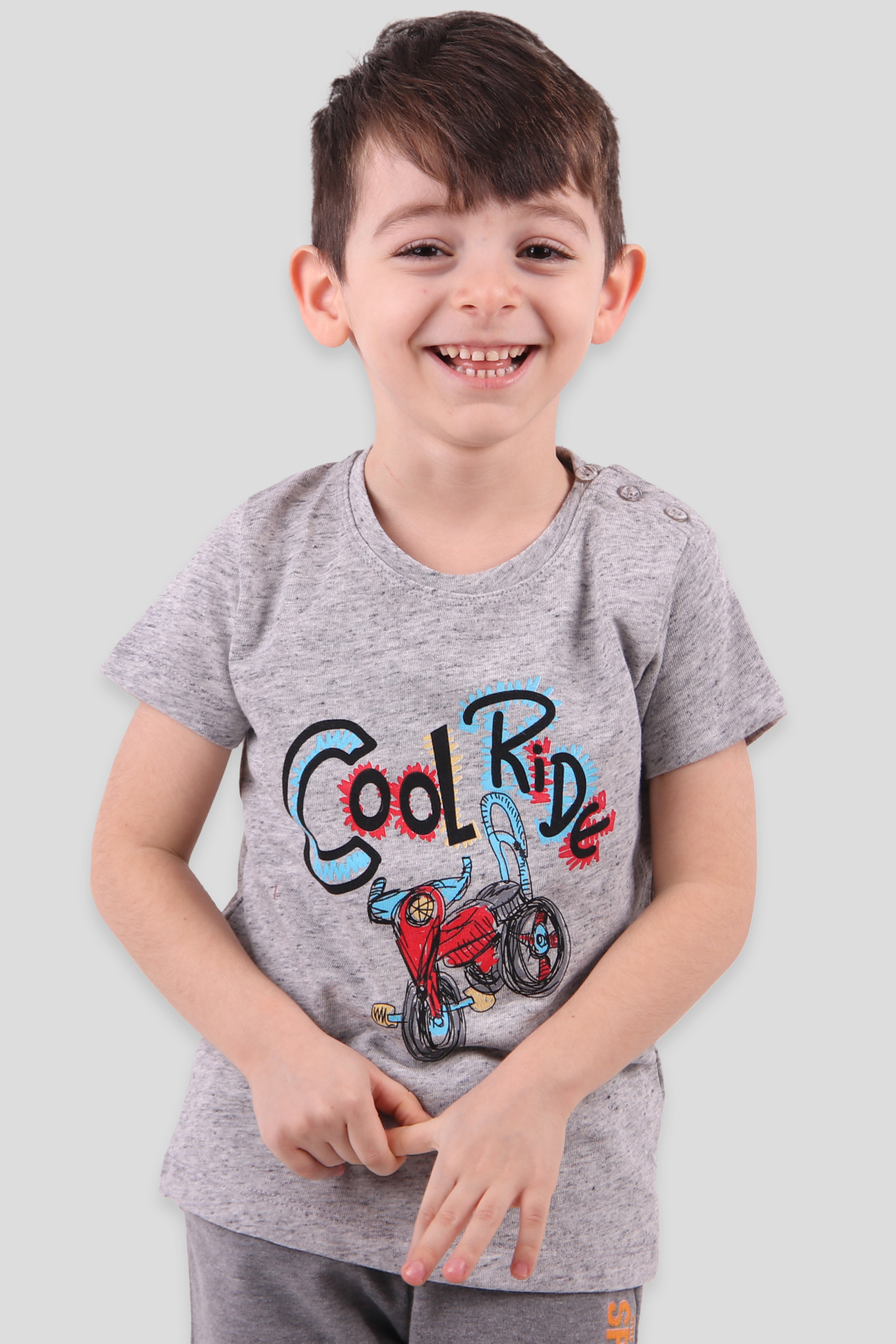 Breeze Erkek Çocuk Tişört Bisiklet Baskılı Cool Ride Gri (1.5-5 Yaş)