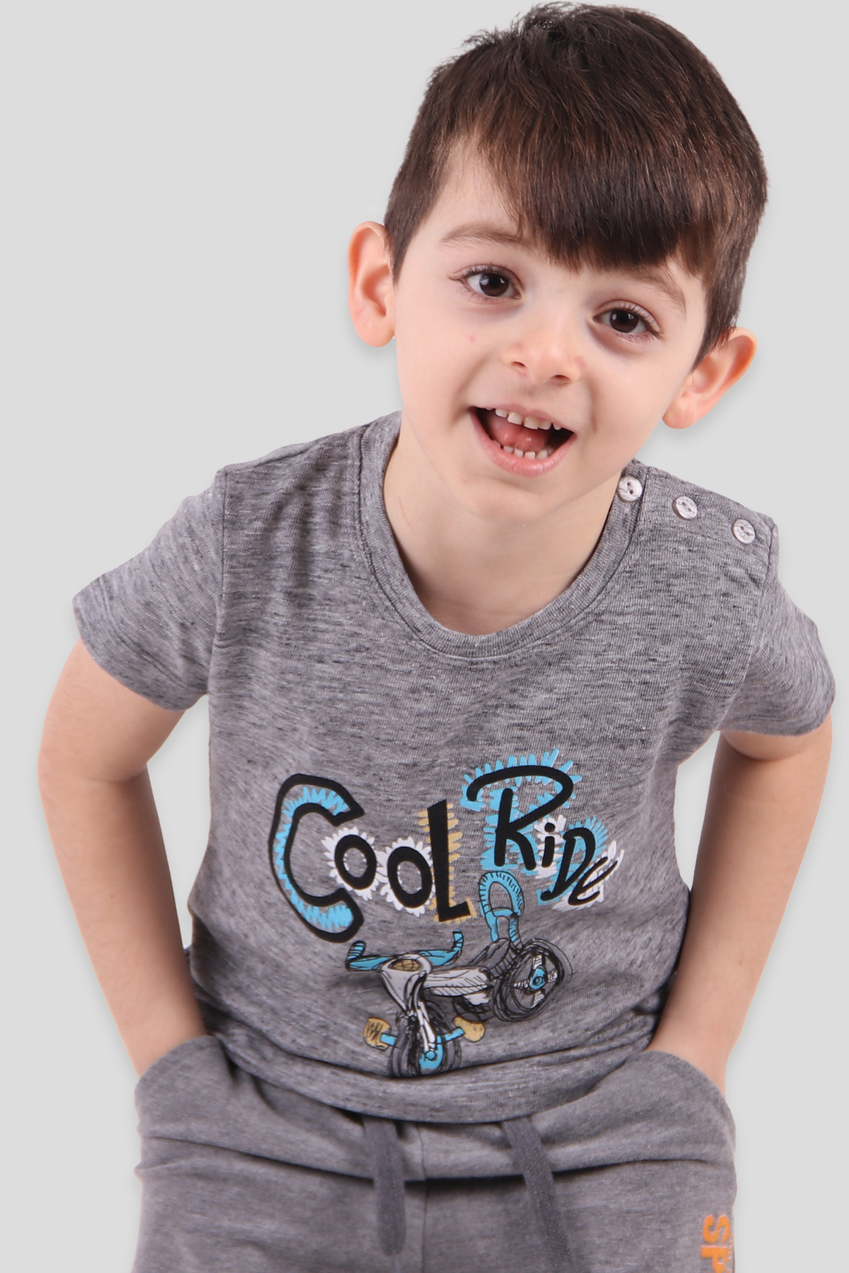 Breeze Erkek Çocuk Tişört Bisiklet Baskılı Cool Ride  Gri (1.5-5 Yaş)