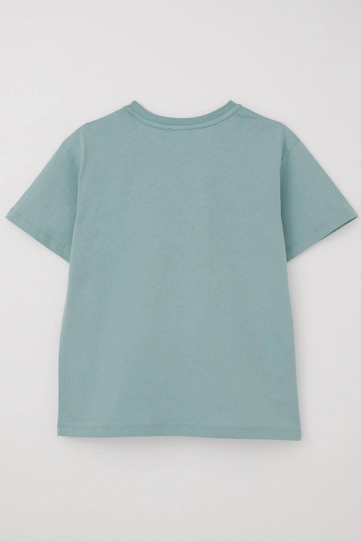 Breeze Erkek Çocuk Tişört Çift Cep Detaylı Kabartma Yazı Baskılı Su Yeşili (6-12 Yaş)