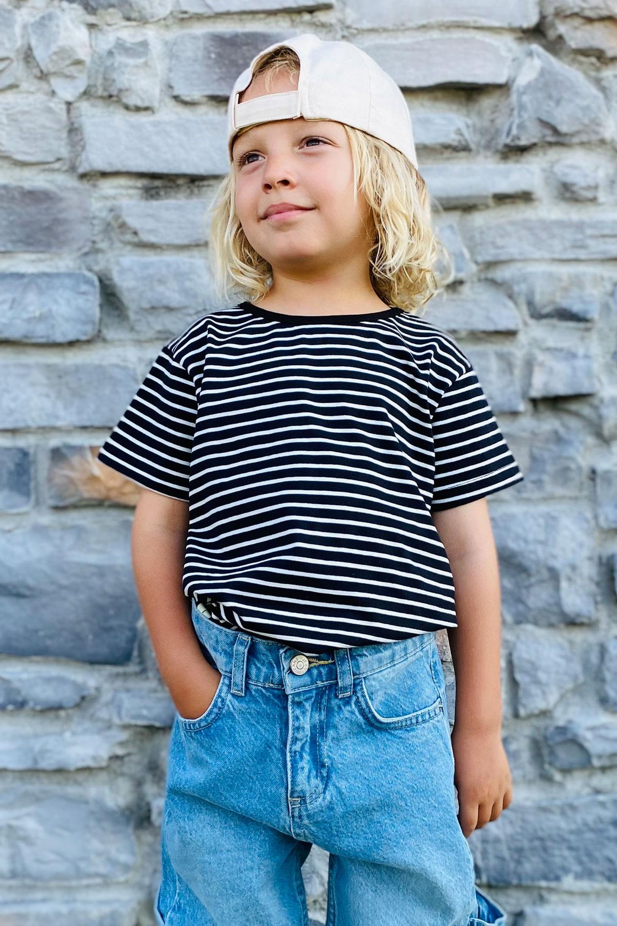 Breeze Erkek Çocuk Tişört Çizgili Siyah (3-7 Yaş)