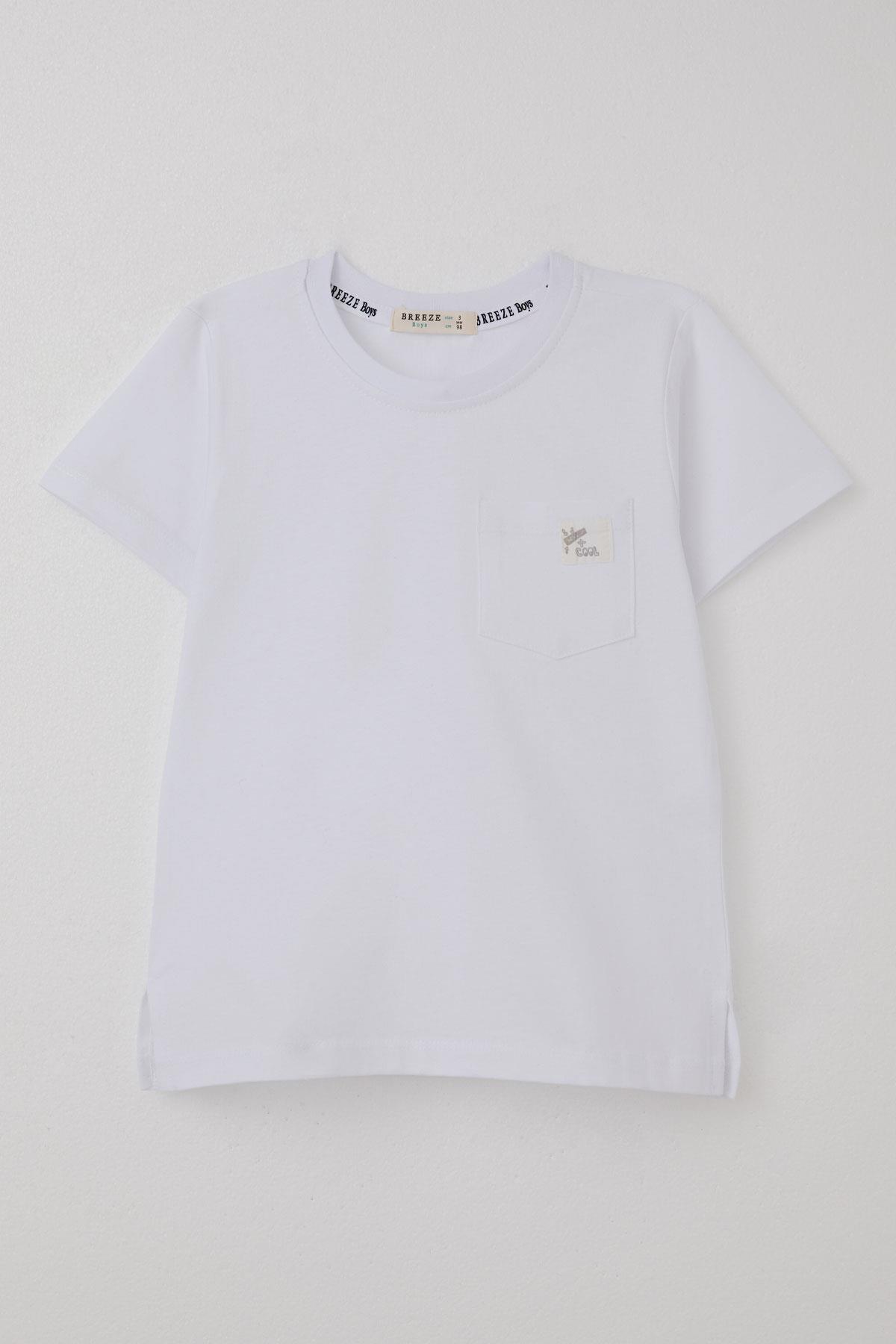 Breeze Erkek Çocuk Tişört Cool Yazı Armalı Cepli Beyaz (1.5-5 Yaş)