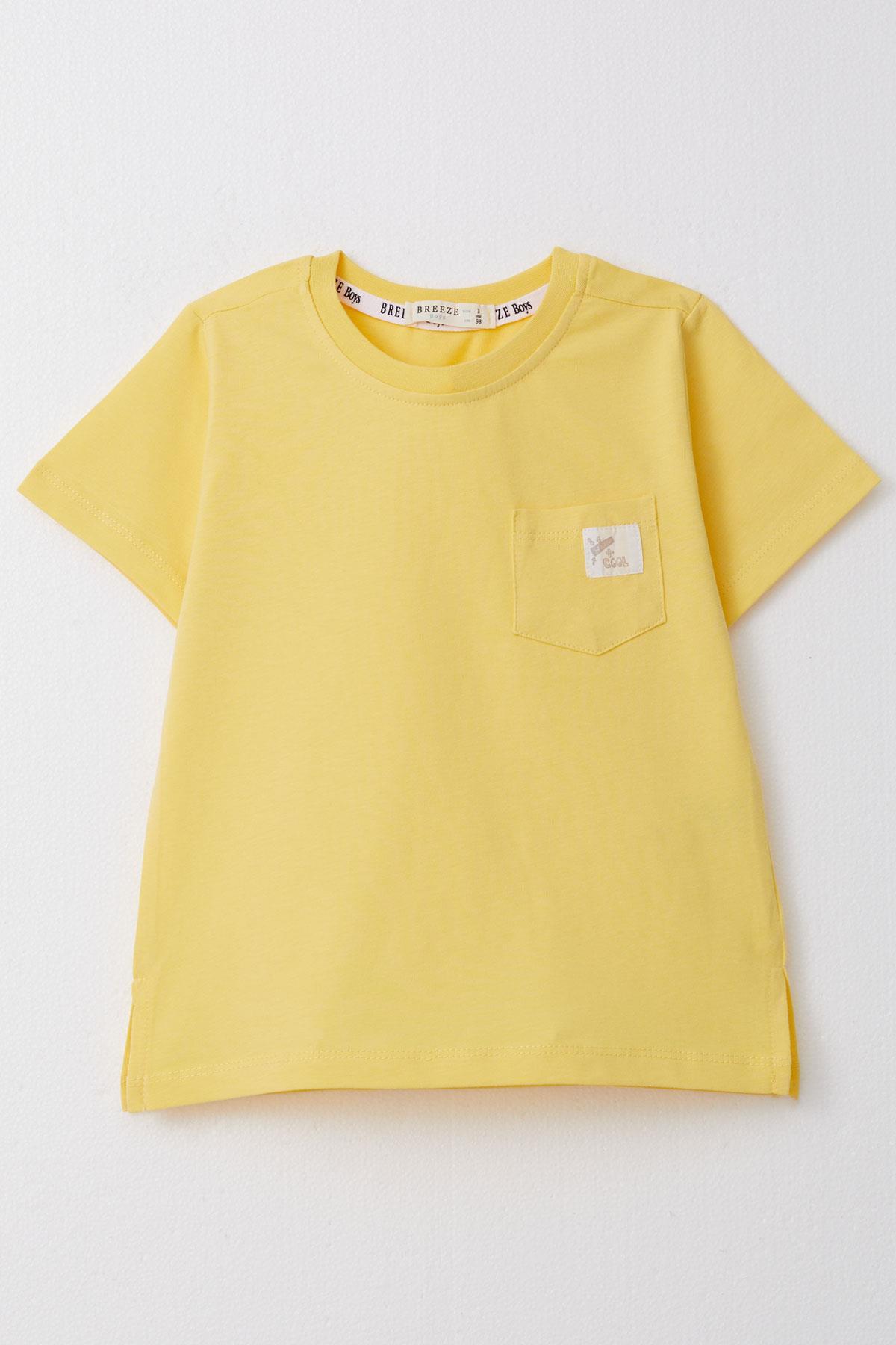 Breeze Erkek Çocuk Tişört Cool Yazı Armalı Cepli Sarı (1.5-4 Yaş)
