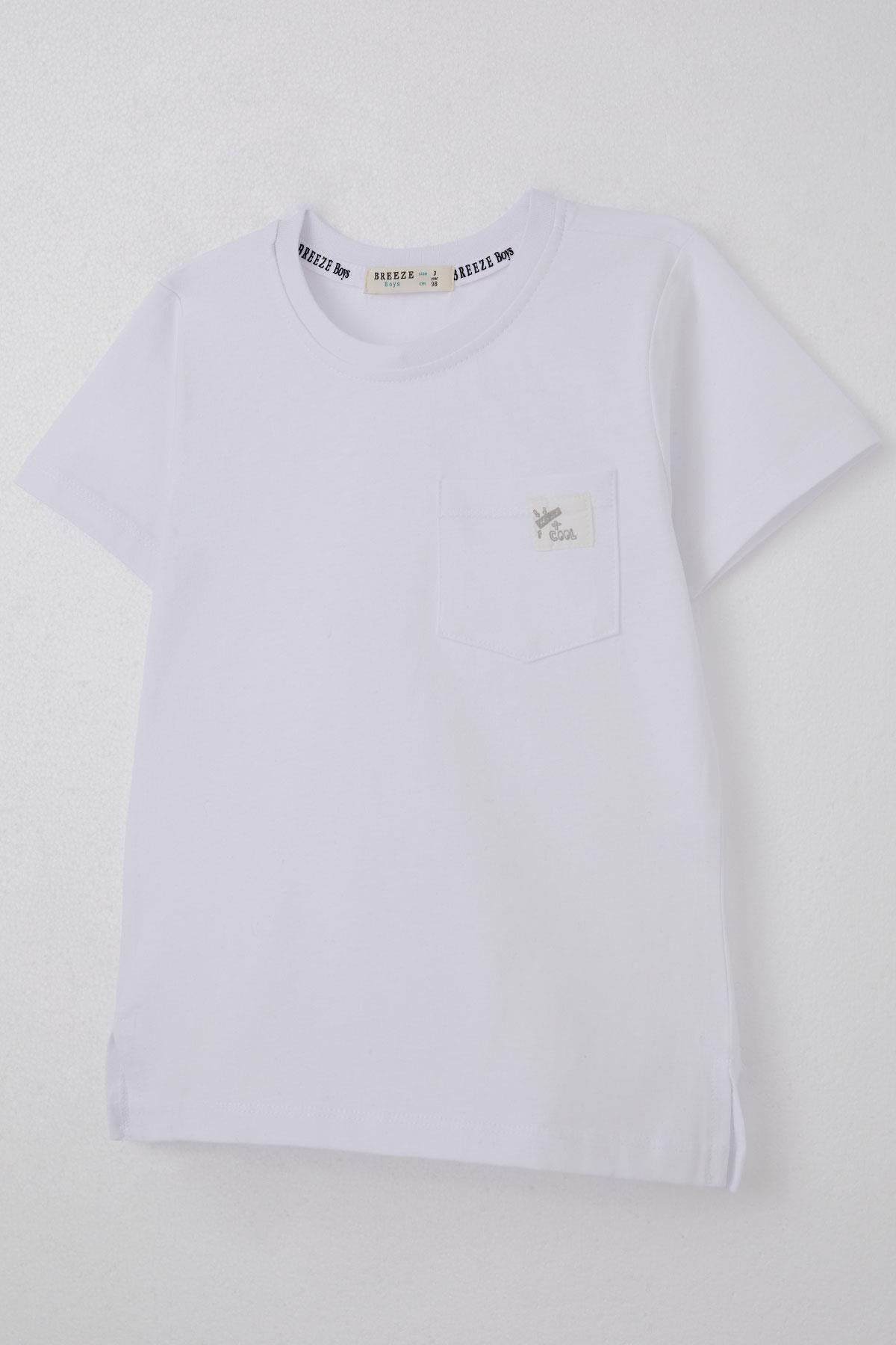Breeze Erkek Çocuk Tişört Cool Yazı Armalı Cepli Beyaz (1.5-5 Yaş)