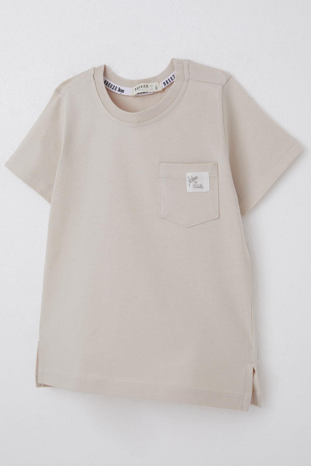 Breeze Erkek Çocuk Tişört Cool Yazı Armalı Cepli Bej (1.5-5 Yaş)