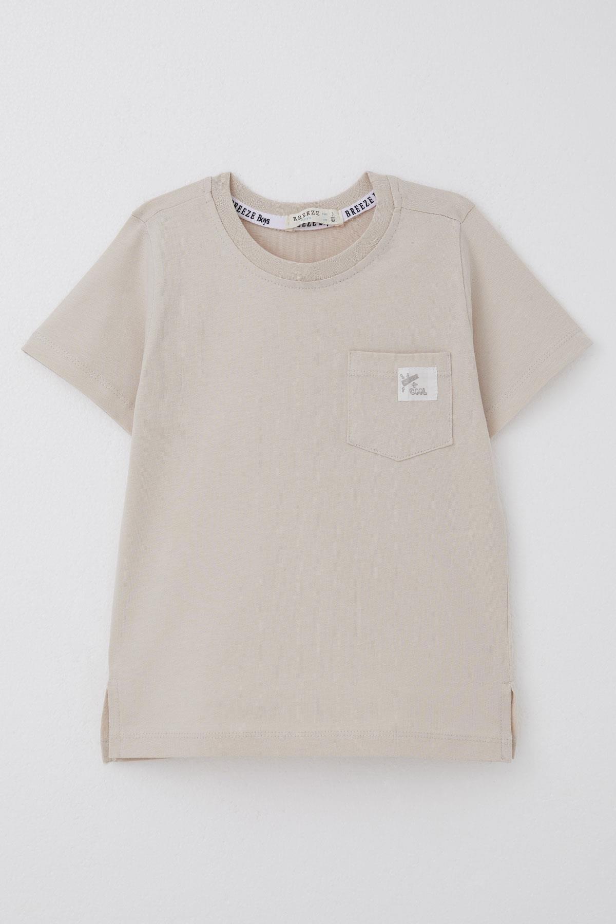 Breeze Erkek Çocuk Tişört Cool Yazı Armalı Cepli Bej (1.5-5 Yaş)