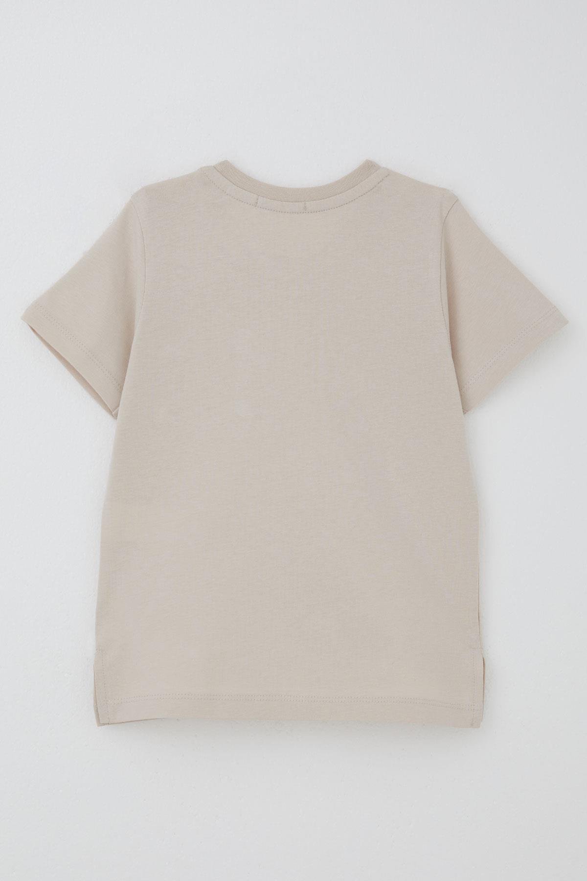 Breeze Erkek Çocuk Tişört Cool Yazı Armalı Cepli Bej (1.5-5 Yaş)