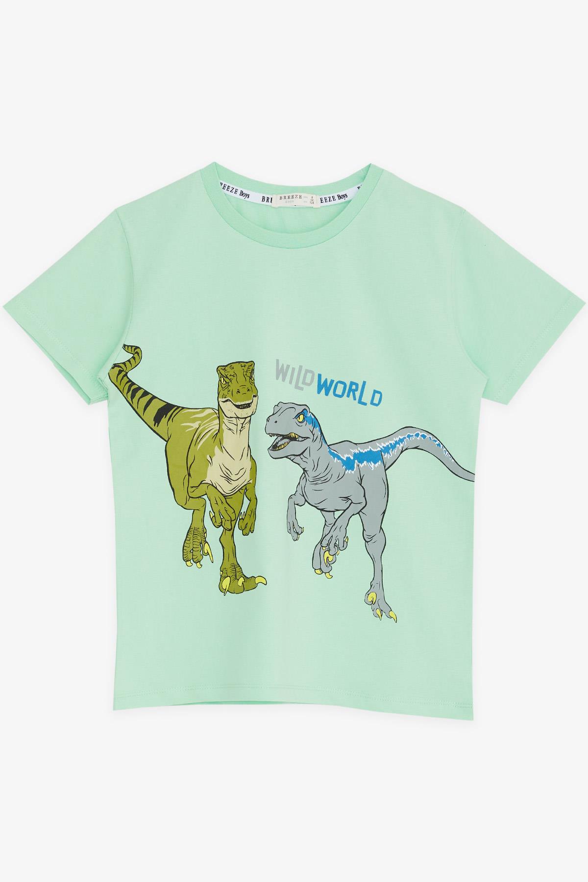 Breeze Erkek Çocuk Tişört Dinozor Baskılı Su Yeşili (5-10 Yaş)