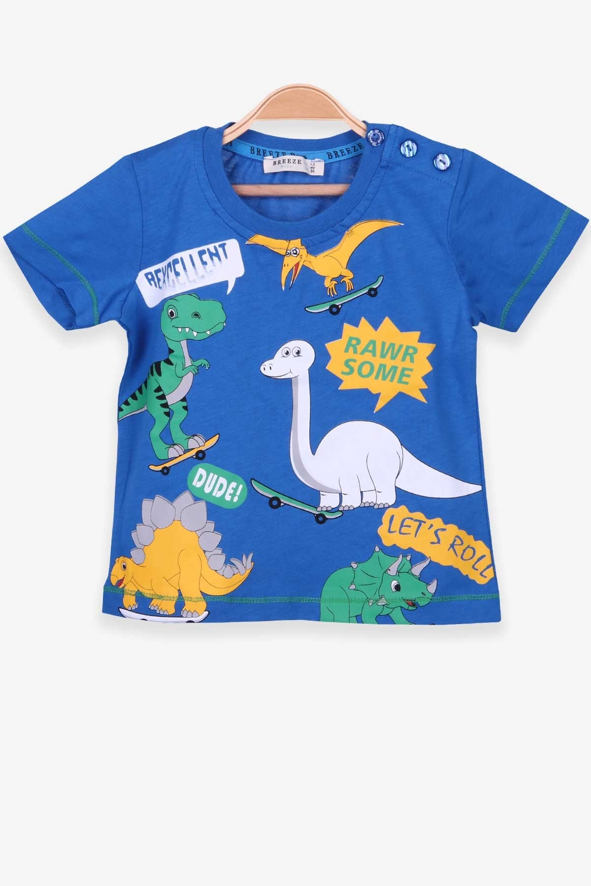 Breeze Erkek Çocuk Tişört Dinozor Baskılı Saks Mavisi (1.5-5 Yaş)
