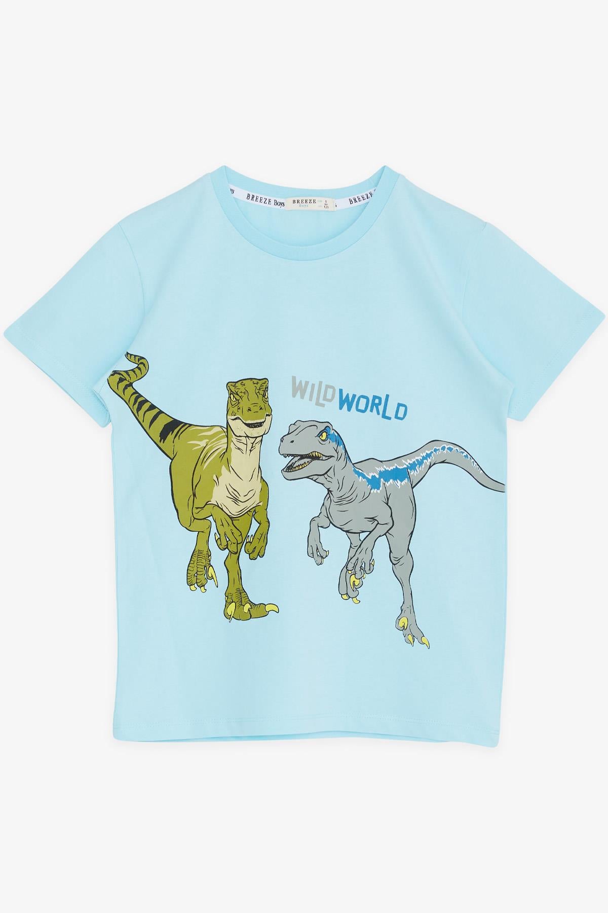 Breeze Erkek Çocuk Tişört Dinozor Baskılı Açık Mavi (5-10 Yaş)