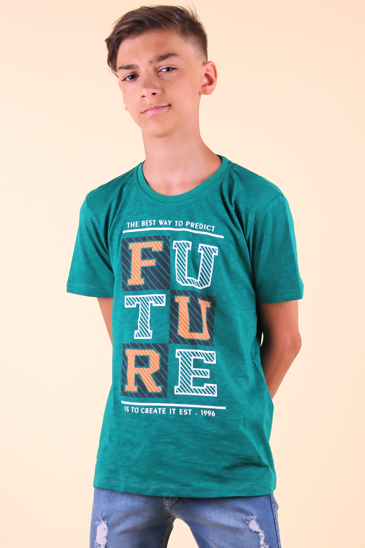 Breeze Erkek Çocuk Tişört Future Baskılı Yeşil (8-14 Yaş)