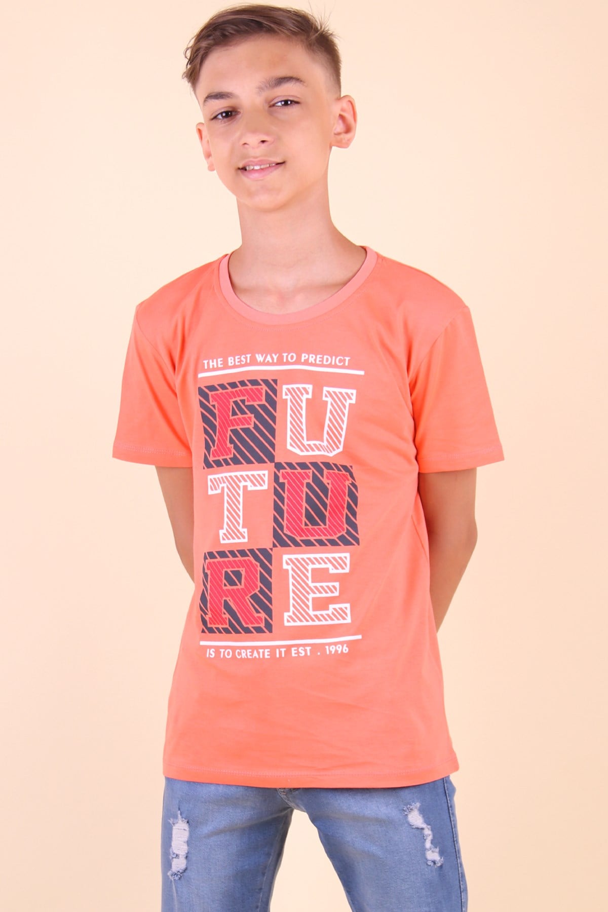 Breeze Erkek Çocuk Tişört Future Baskılı Turuncu (8-14 Yaş)