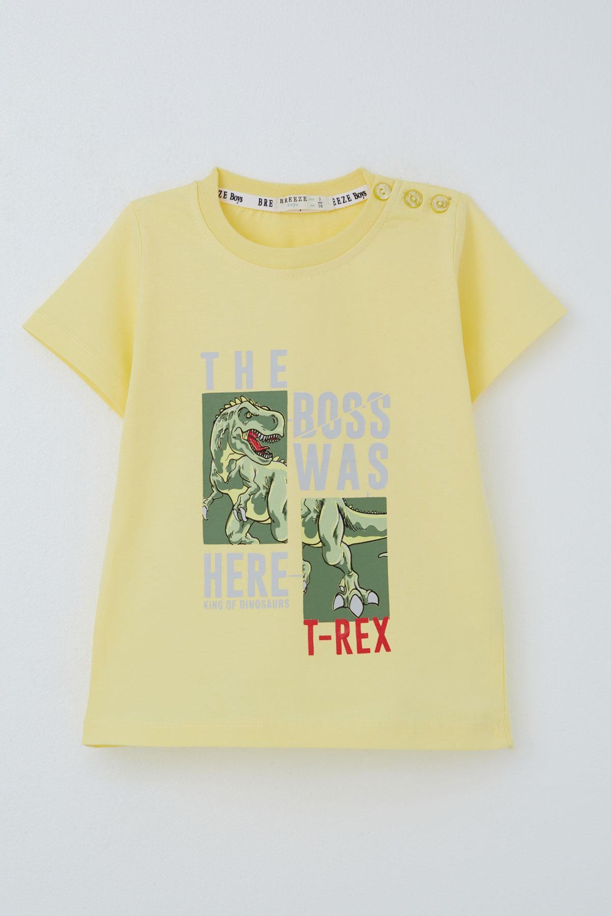 Breeze Erkek Çocuk Tişört Güçlü Dinozor Baskılı Sarı (1.5-5 Yaş)