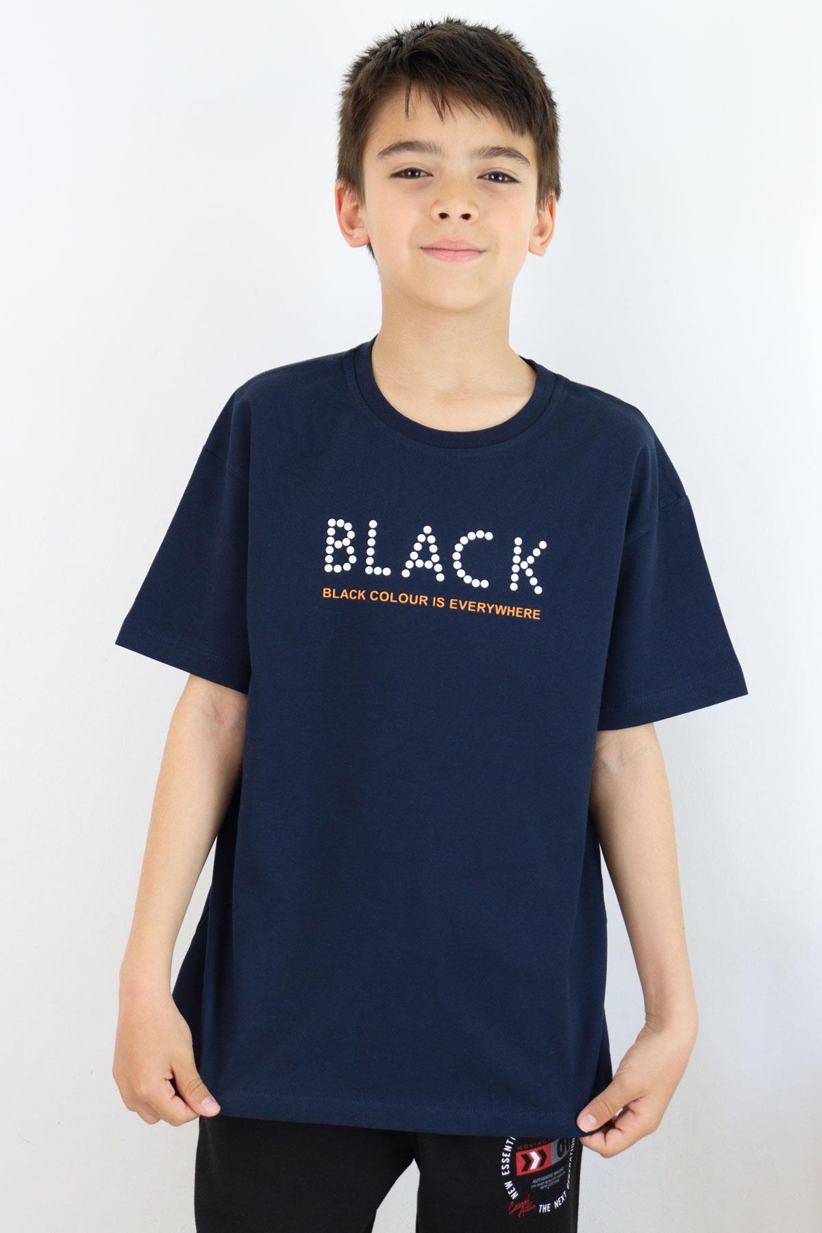 Breeze Erkek Çocuk Tişört Kabartma Detaylı Yazı Baskılı Lacivert (9-12 Yaş)