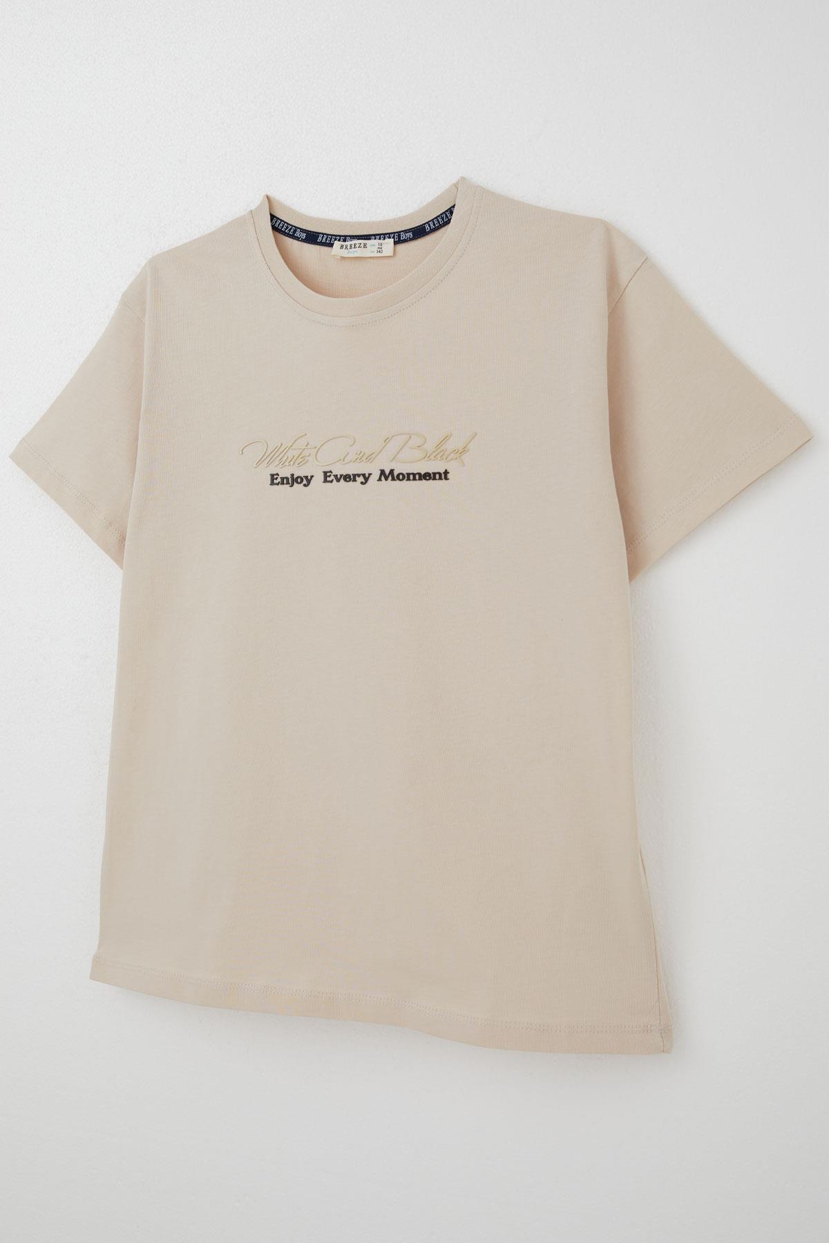 Breeze Erkek Çocuk Tişört Kabartma Yazı Baskılı Bej (9-14 Yaş)