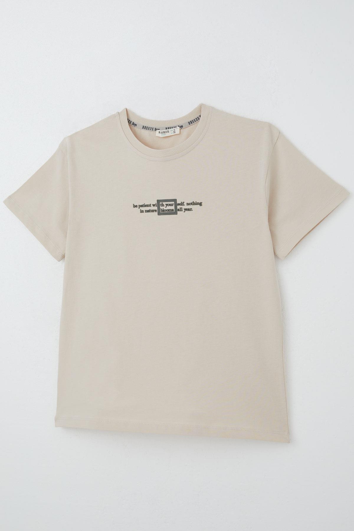 Breeze Erkek Çocuk Tişört Kabartma Yazı Baskılı Bej (9-14 Yaş)