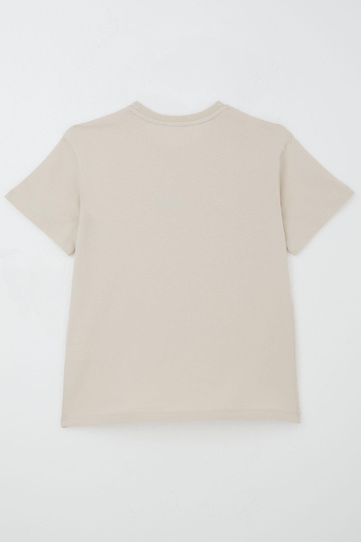 Breeze Erkek Çocuk Tişört Kabartma Yazı Baskılı Bej (9-14 Yaş)