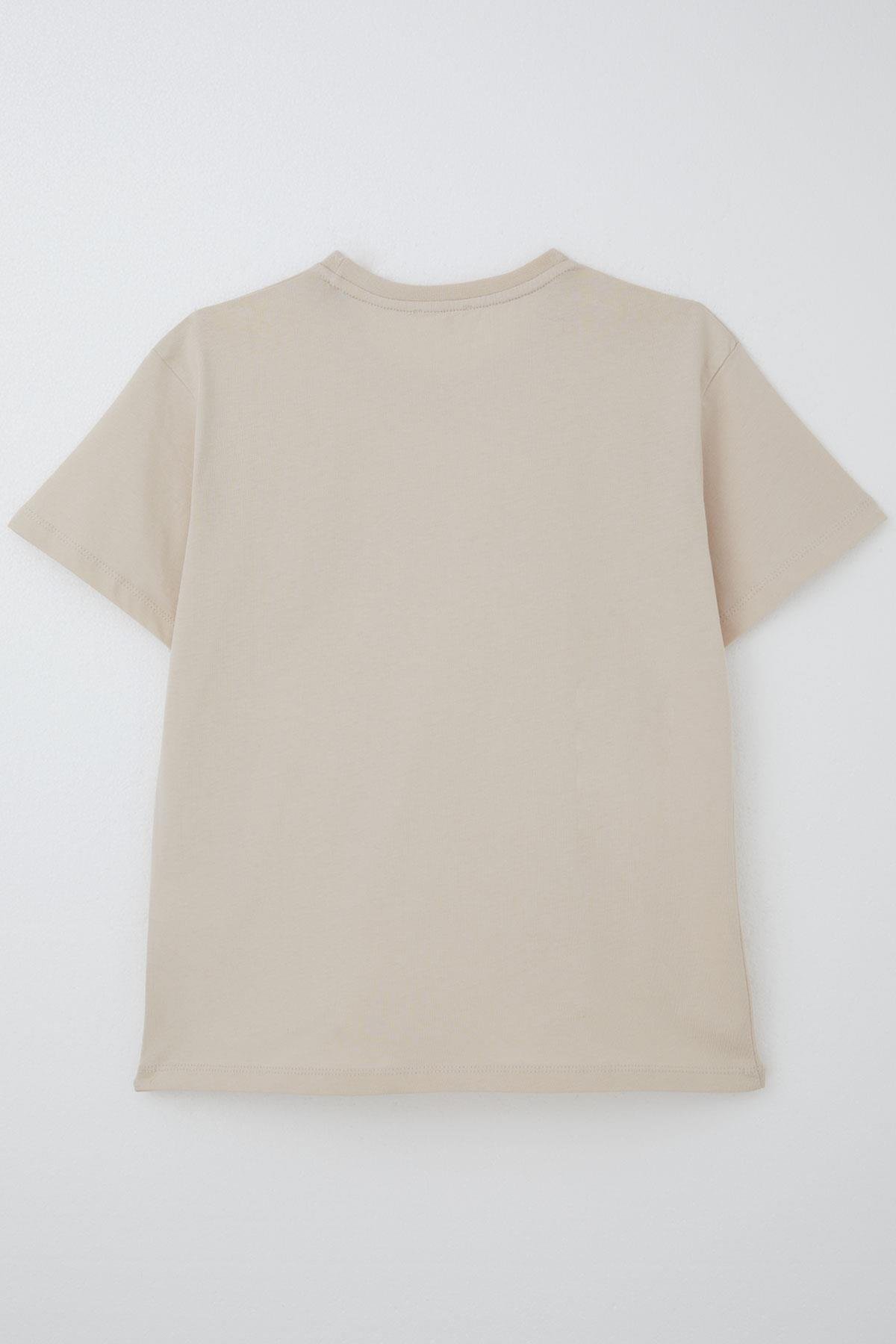 Breeze Erkek Çocuk Tişört Kabartma Yazı Baskılı Bej (9-14 Yaş)