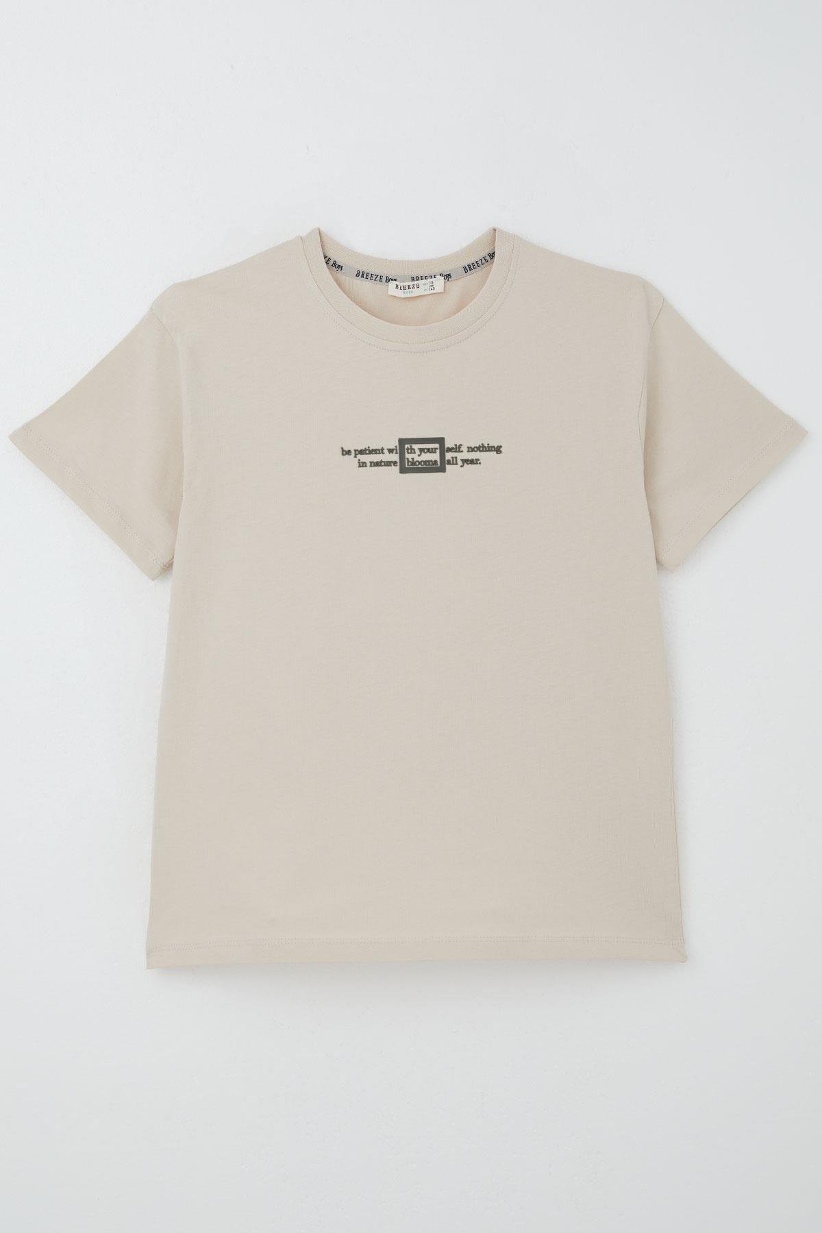 Breeze Erkek Çocuk Tişört Kabartma Yazı Baskılı Bej (9-14 Yaş)