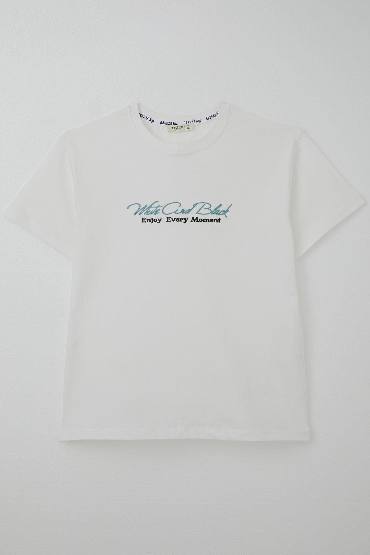 Breeze Erkek Çocuk Tişört Kabartma Yazı Baskılı Ekru (9-14 Yaş)