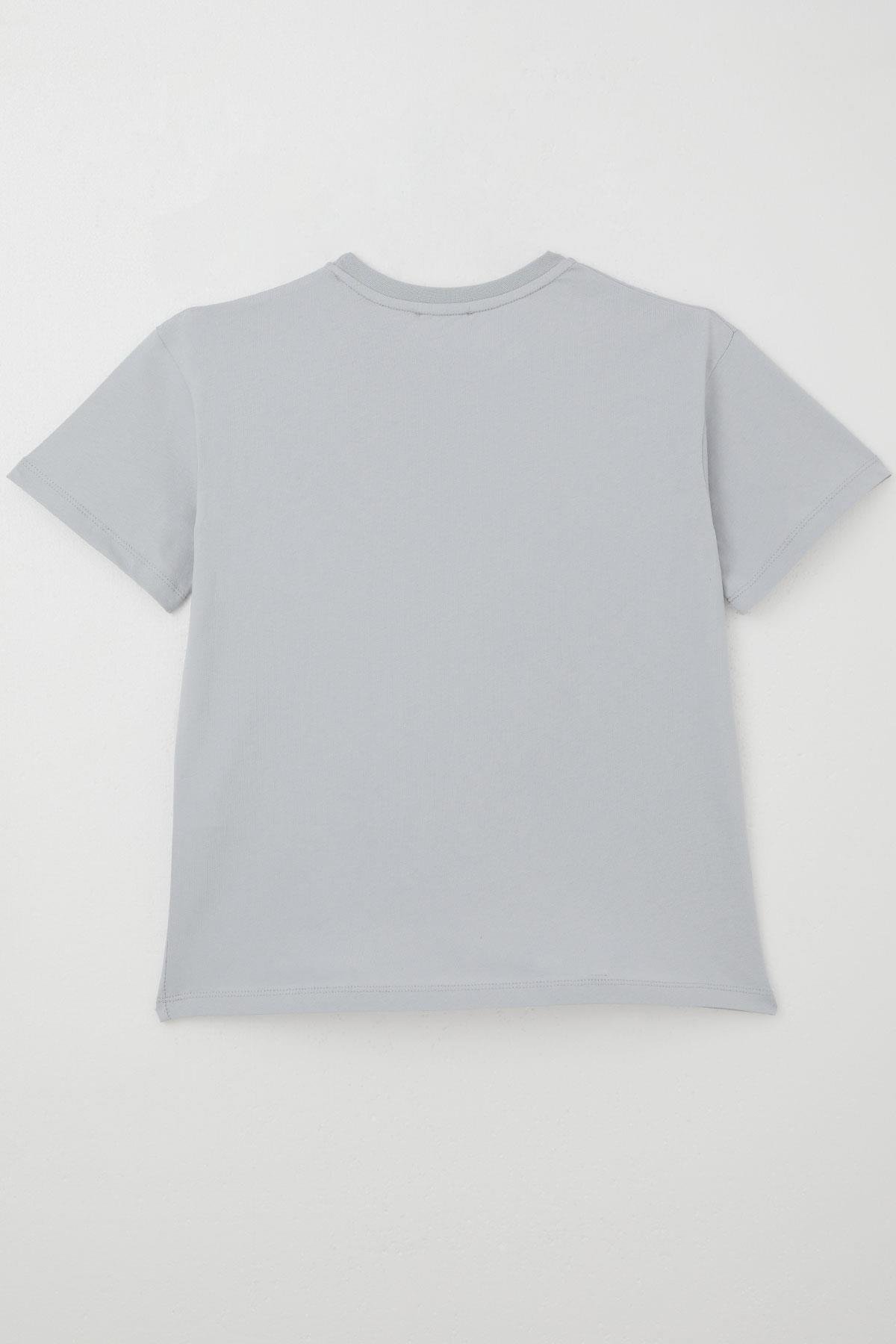 Breeze Erkek Çocuk Tişört Kabartma Yazı Baskılı Gri (9-14 Yaş)