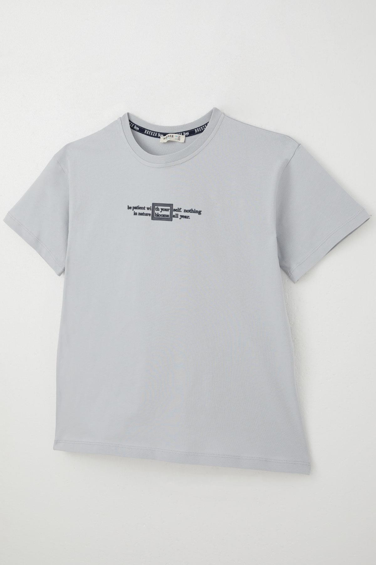 Breeze Erkek Çocuk Tişört Kabartma Yazı Baskılı Gri (9-14 Yaş)