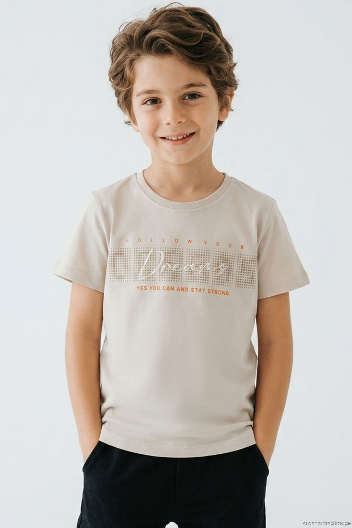 Breeze Erkek Çocuk Tişört Kabartmalı Yazı Baskılı Bej (8-14 Yaş)