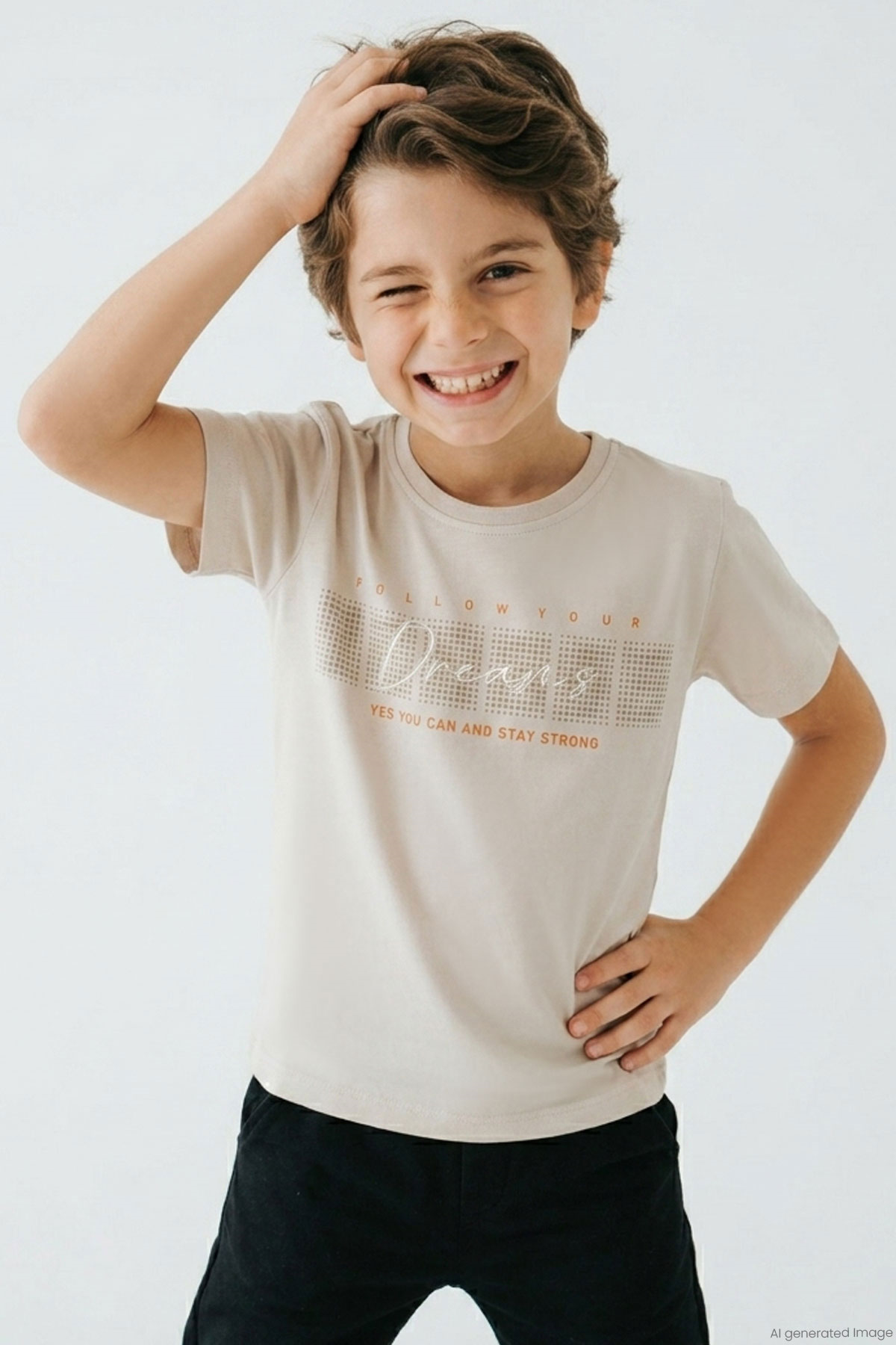Breeze Erkek Çocuk Tişört Kabartmalı Yazı Baskılı Bej (8-14 Yaş)