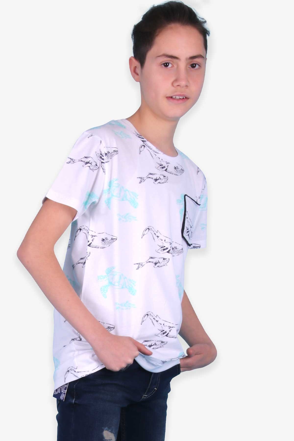 Breeze Erkek Çocuk Tişört Kaplumbağa Desenli Beyaz (8-12 Yaş)