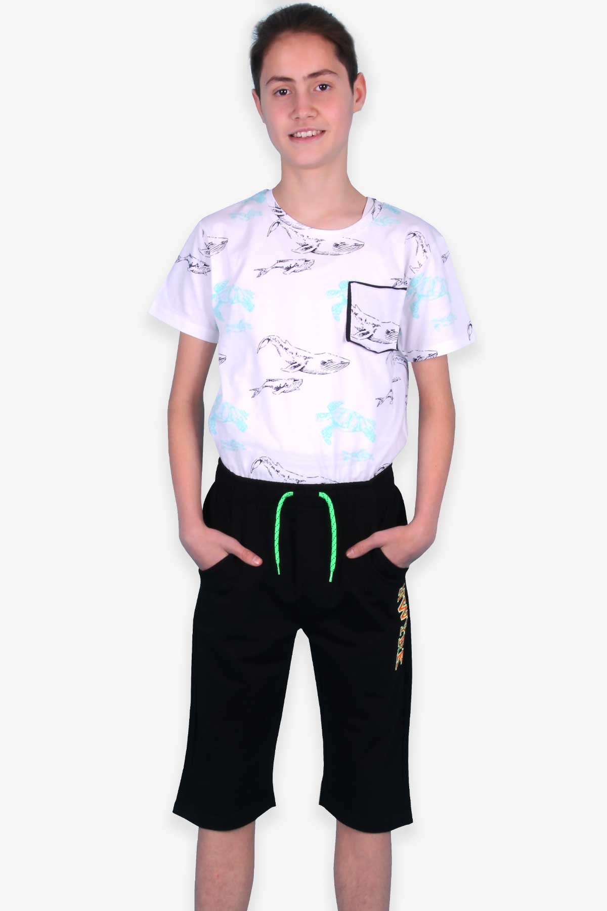 Breeze Erkek Çocuk Tişört Kaplumbağa Desenli Beyaz (8-12 Yaş)