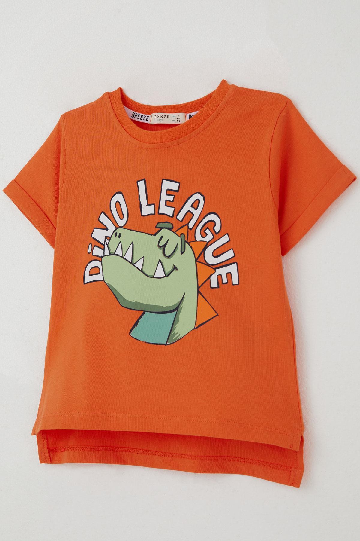Breeze Erkek Çocuk Tişört Lig Yıldızı Dinozor Baskılı Turuncu (2-6 Yaş)