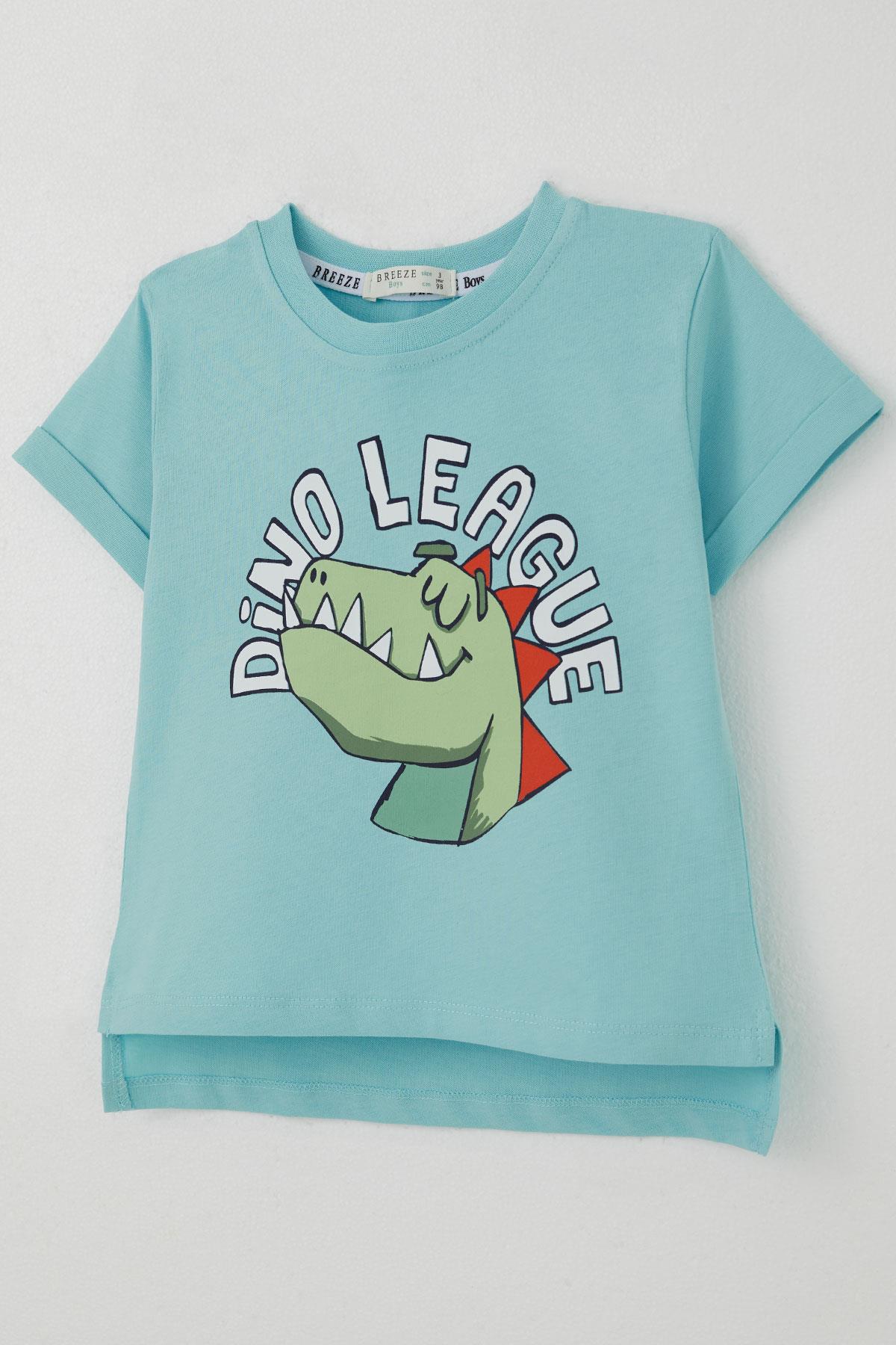 Breeze Erkek Çocuk Tişört Lig Yıldızı Dinozor Baskılı Açık Mavi (2-6 Yaş)