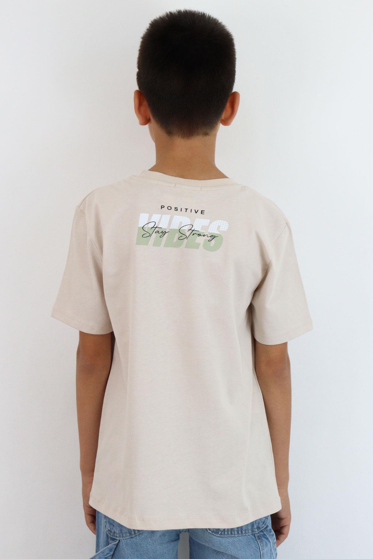 Breeze Erkek Çocuk Tişört Motivasyon Temalı & Sırt Kısmı Yazı Baskı Detaylı Bej (9-16 Yaş)