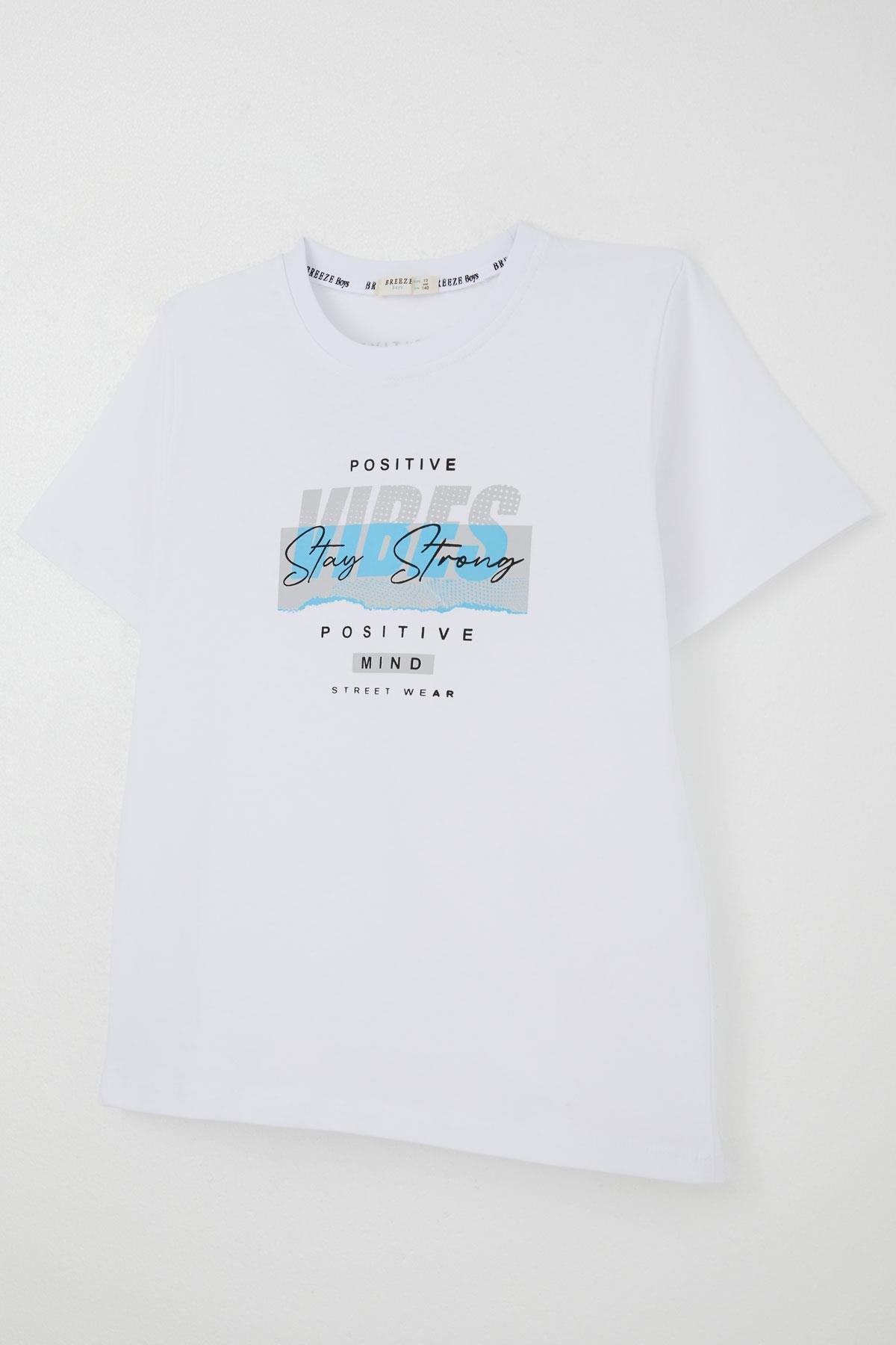 Breeze Erkek Çocuk Tişört Motivasyon Temalı & Sırt Kısmı Yazı Baskı Detaylı Beyaz (9-16 Yaş)