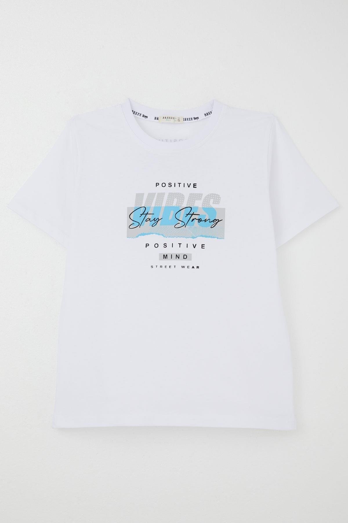 Breeze Erkek Çocuk Tişört Motivasyon Temalı & Sırt Kısmı Yazı Baskı Detaylı Beyaz (9-16 Yaş)