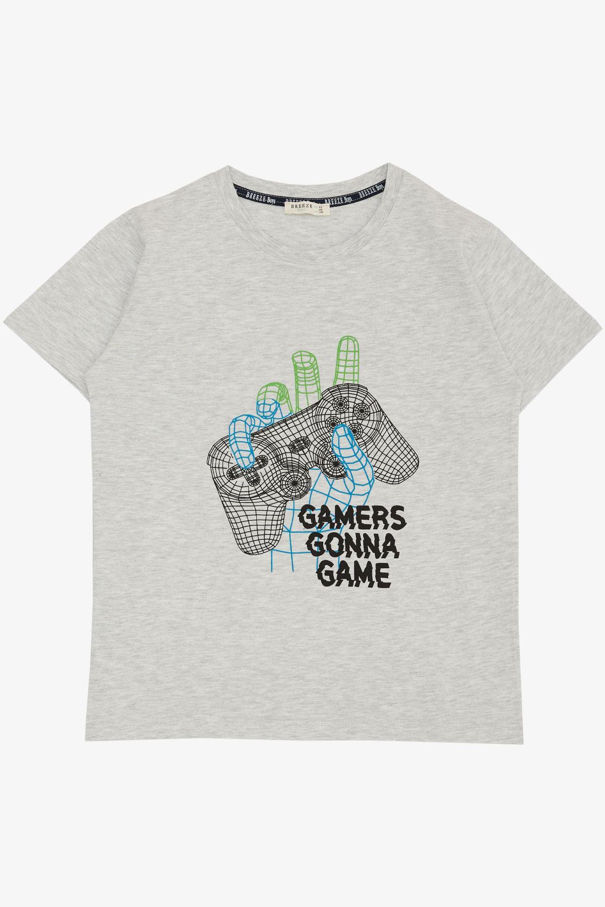 Breeze Erkek Çocuk Tişört Oyun Konsolu Baskılı Gri Melanj (8-14 Yaş)